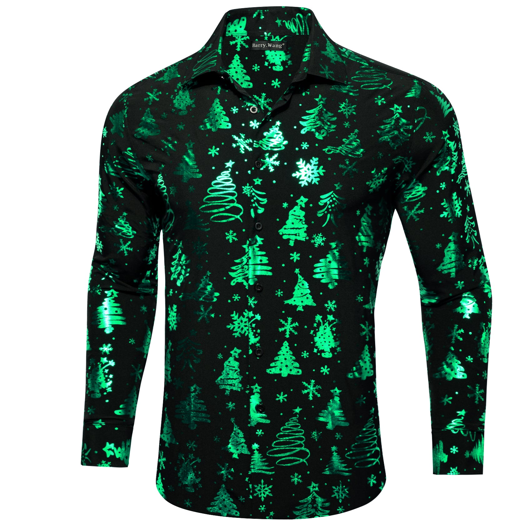 Christmas Black Green Xmas Pattern Floral Silk Men's Shirt