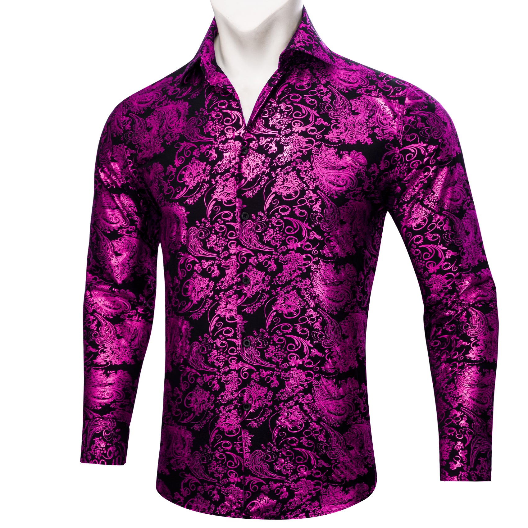 Barry.wang Lavender Black Paisley Silk Men's Shirt