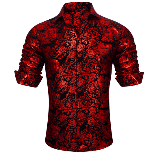 Barry. Wang Fire Brick Paisley Silk Men's Shirt