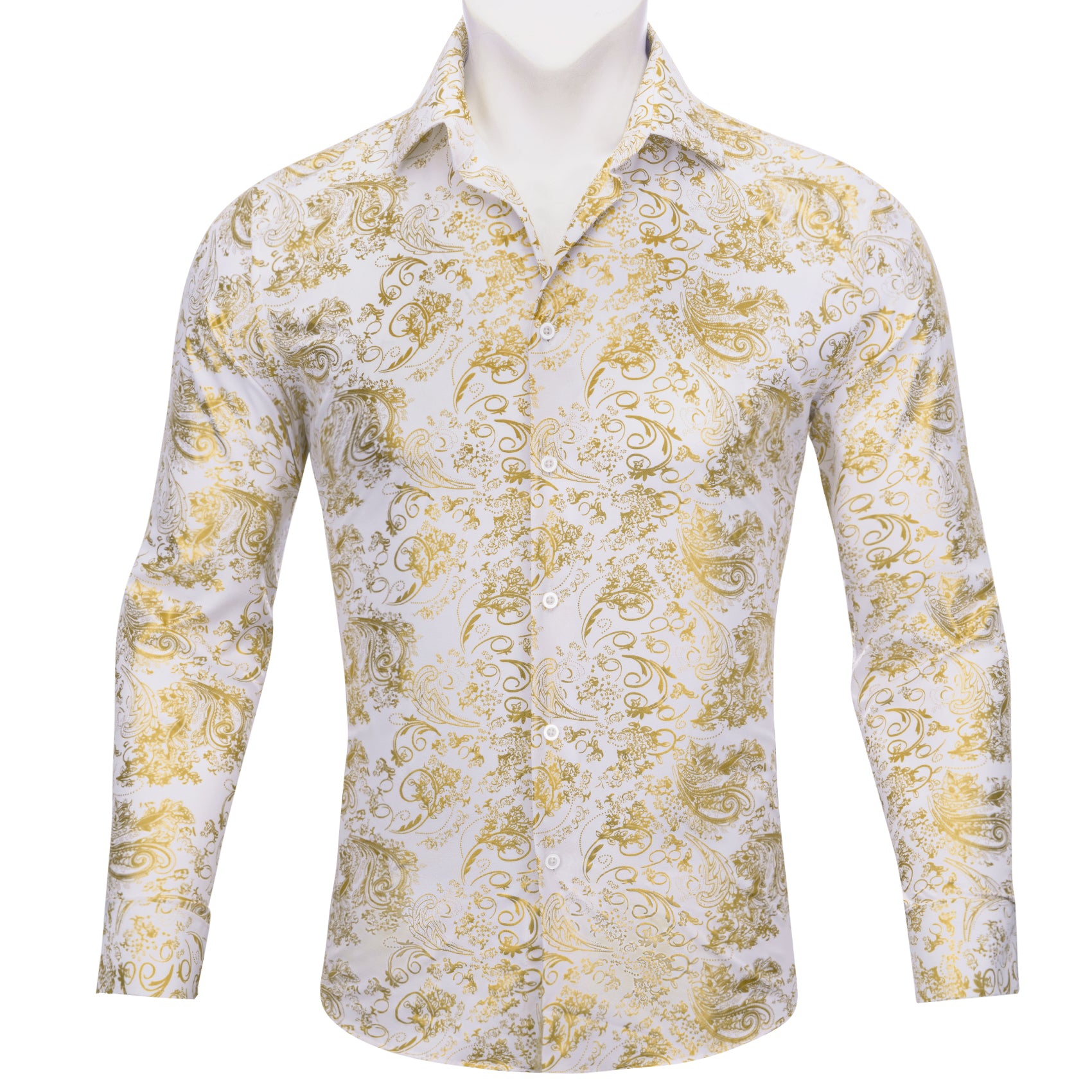 Barry.wang White Gold Paisley Silk Men's Shirt