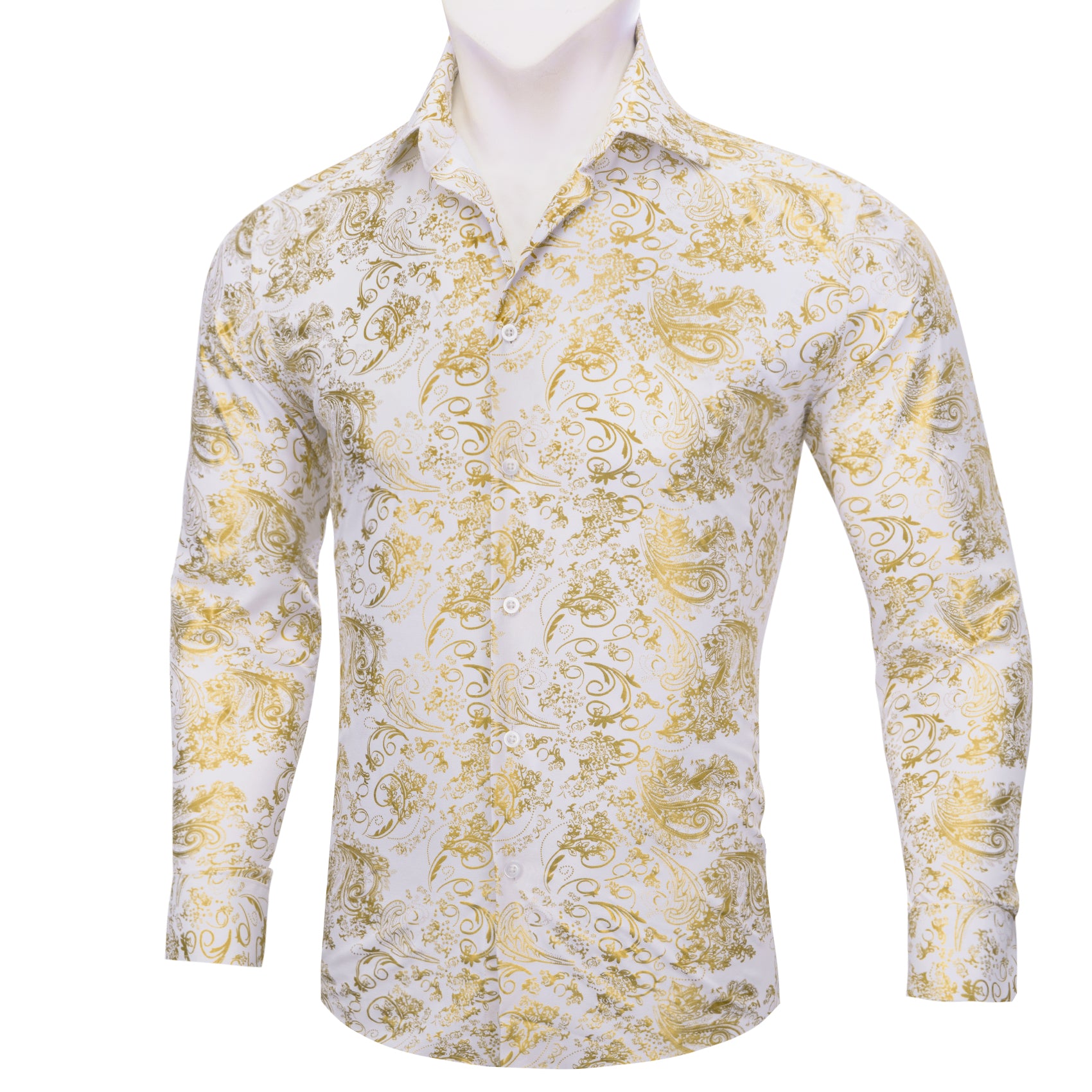 Barry.wang Button Down Shirt White Gold Paisley Silk Shirt for Mens