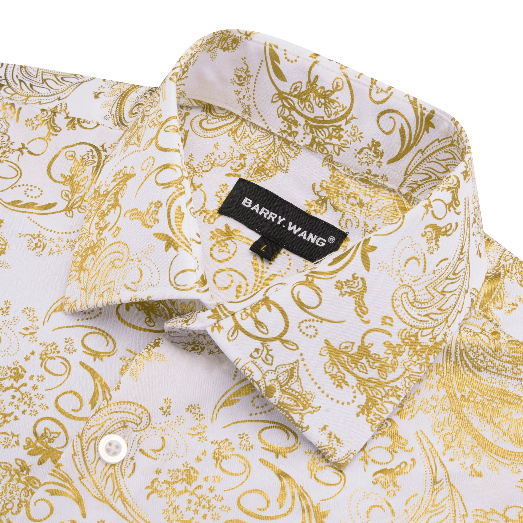 Barry.wang Button Down Shirt White Gold Paisley Silk Shirt for Mens