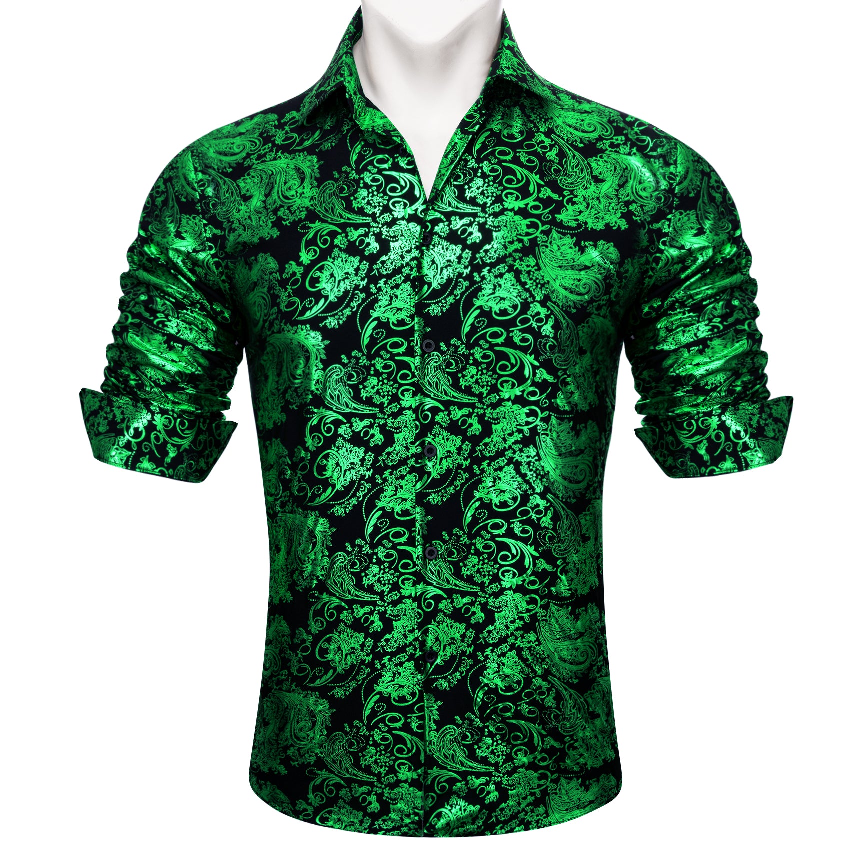 Barry.wang Light Green Paisley Silk Men's Shirt