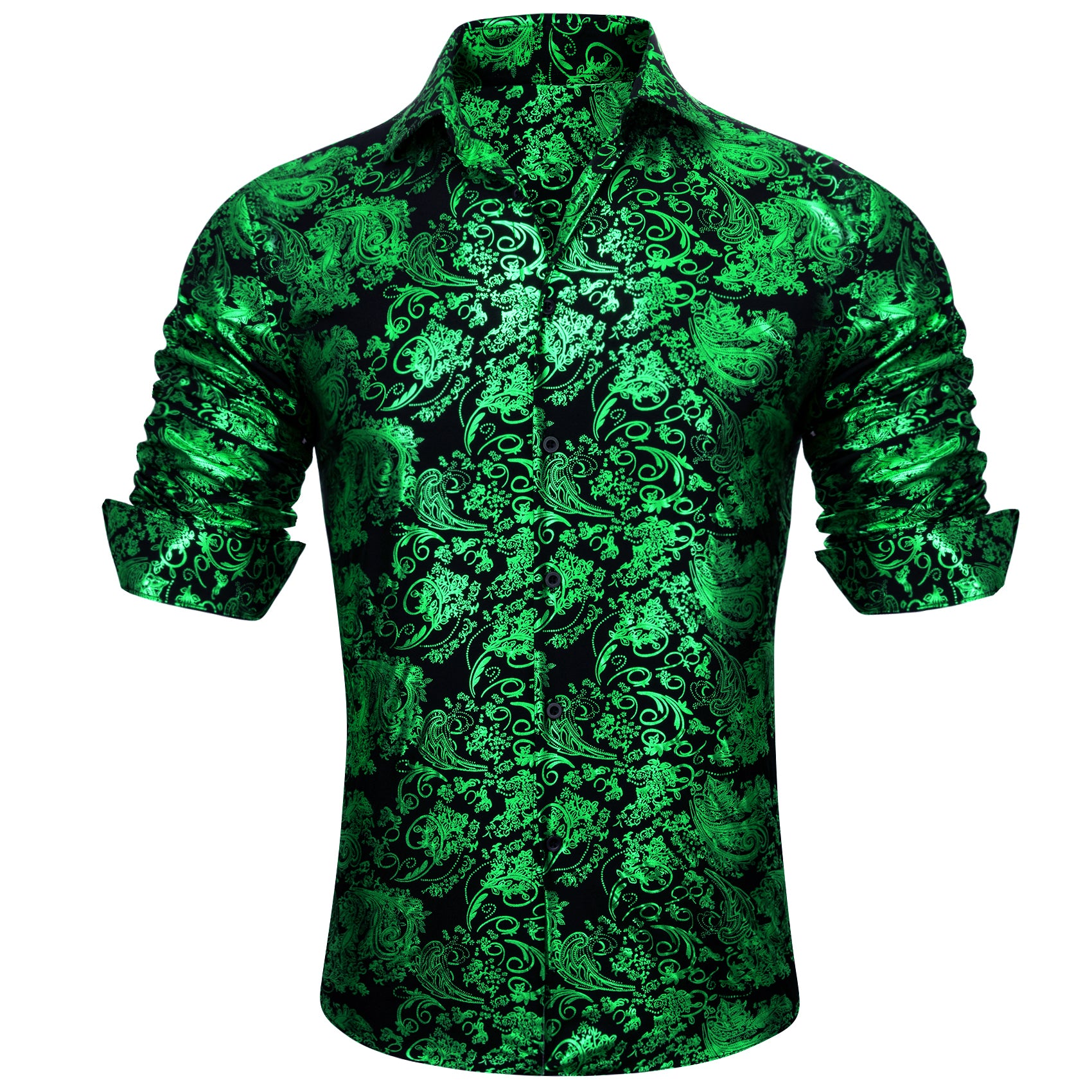 Barry.wang Light Green Paisley Silk Men's Shirt