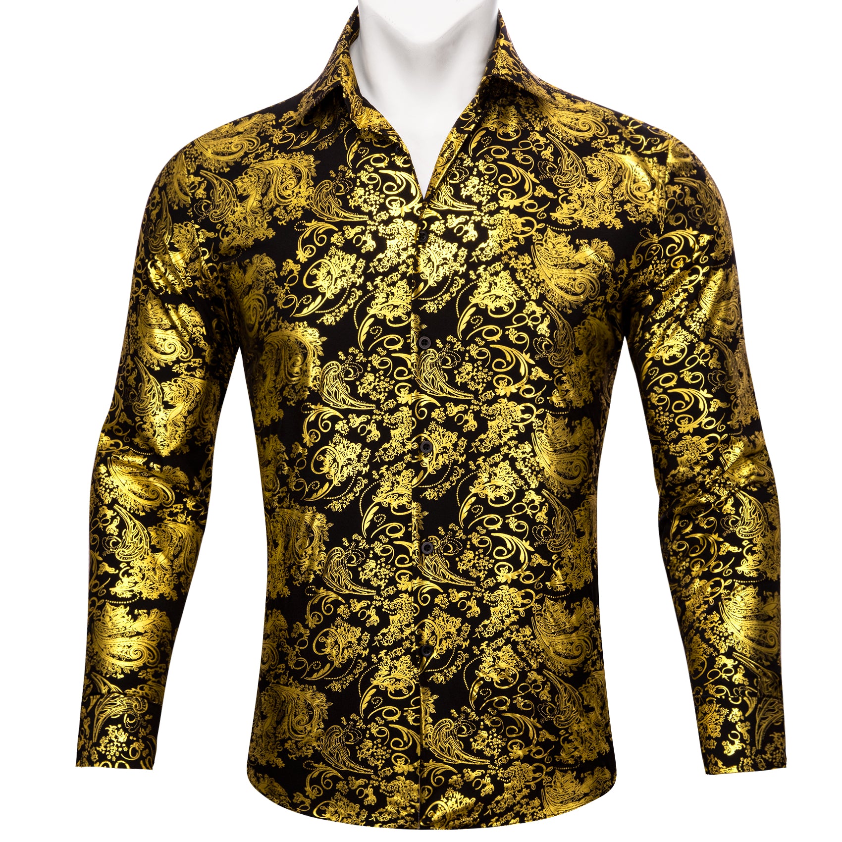 Classy Gold Black Paisley Silk Men's Shirt
