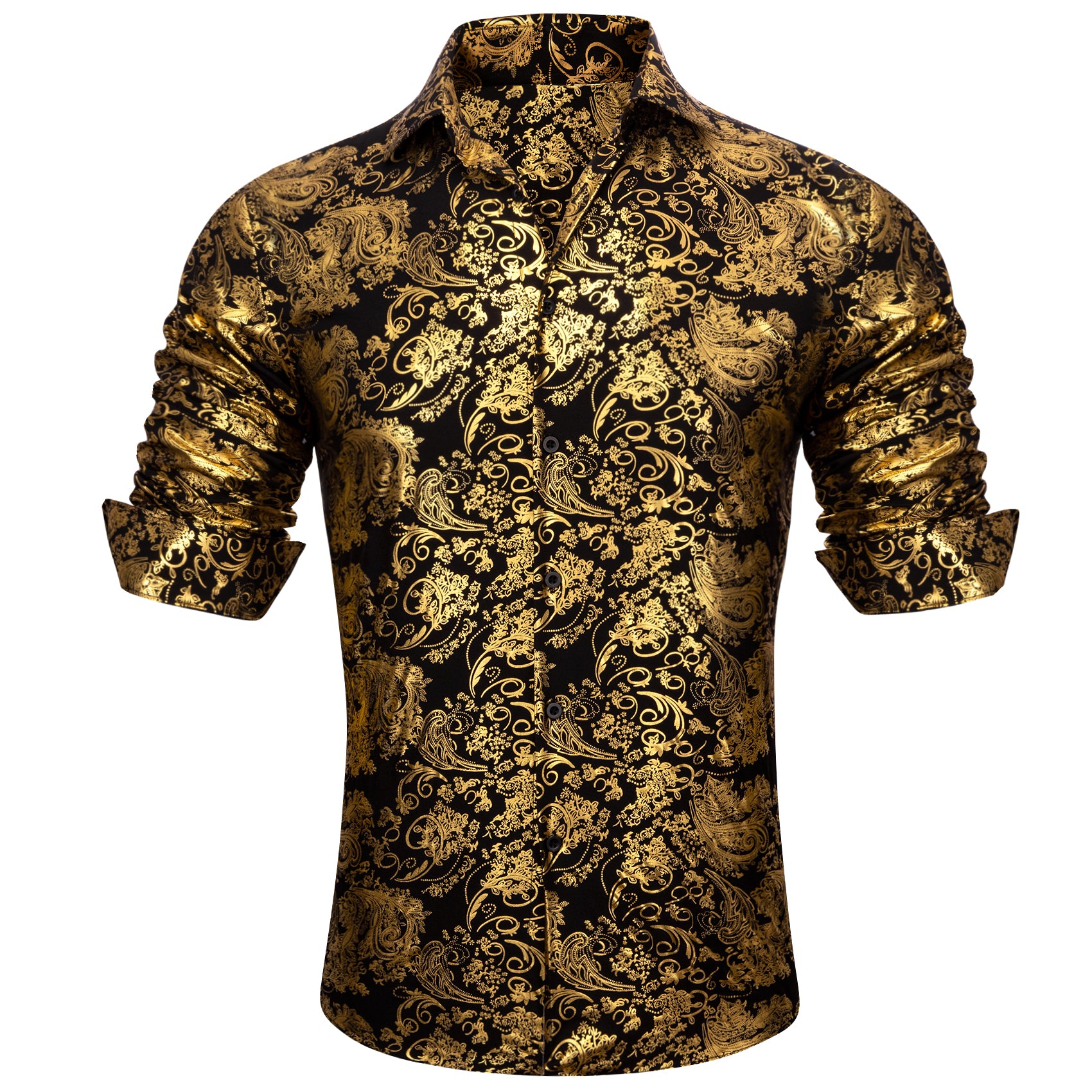 Barry. Wang Bright Gold Black Paisley Silk Men's Shirt Barry. Wang Bright Gold Black Paisley Silk Men's Shirt