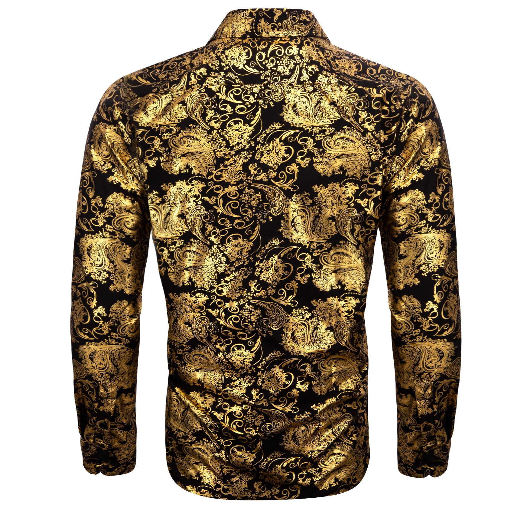 Barry. Wang Bright Gold Black Paisley Silk Men's Shirt