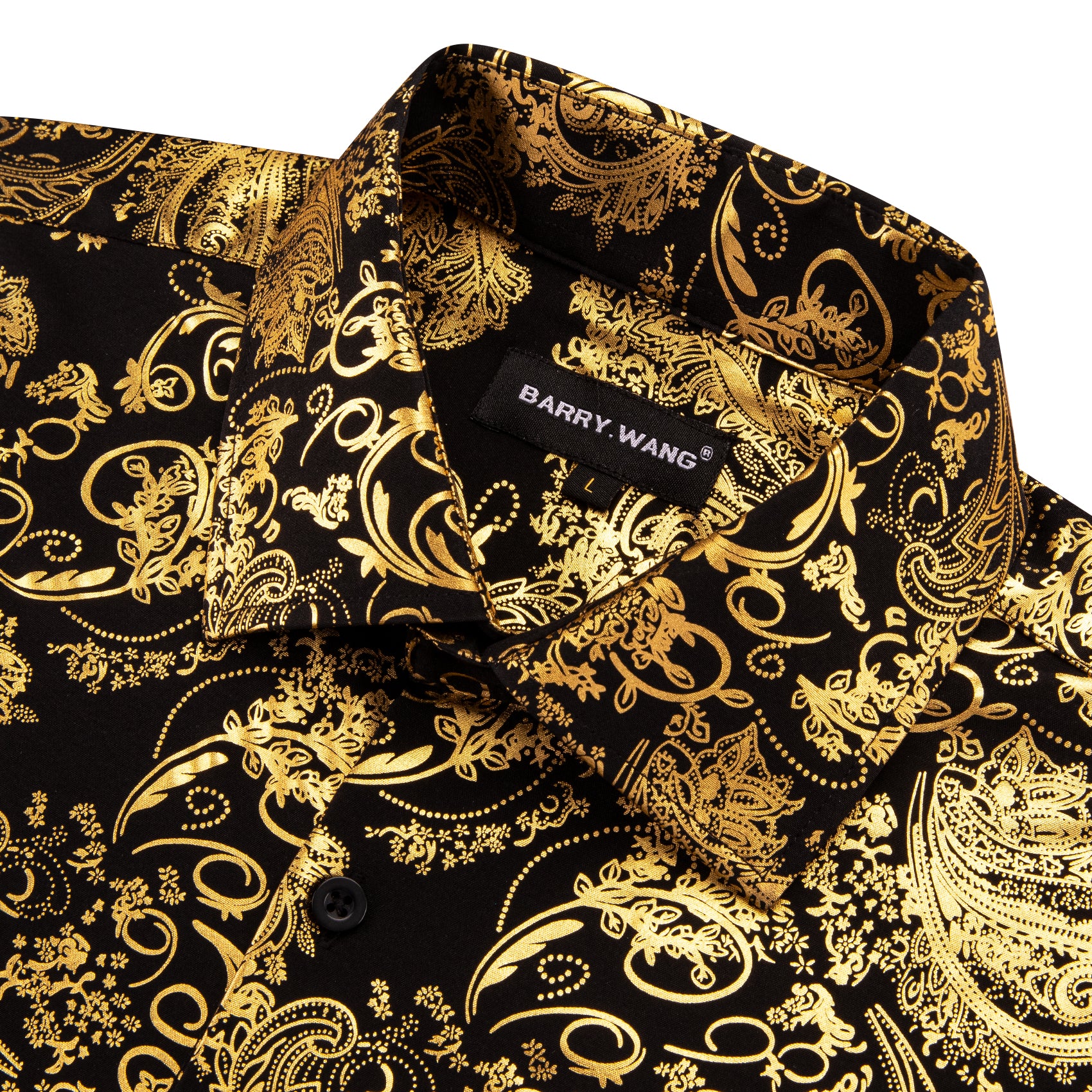 Barry. Wang Bright Gold Black Paisley Silk Men's Shirt