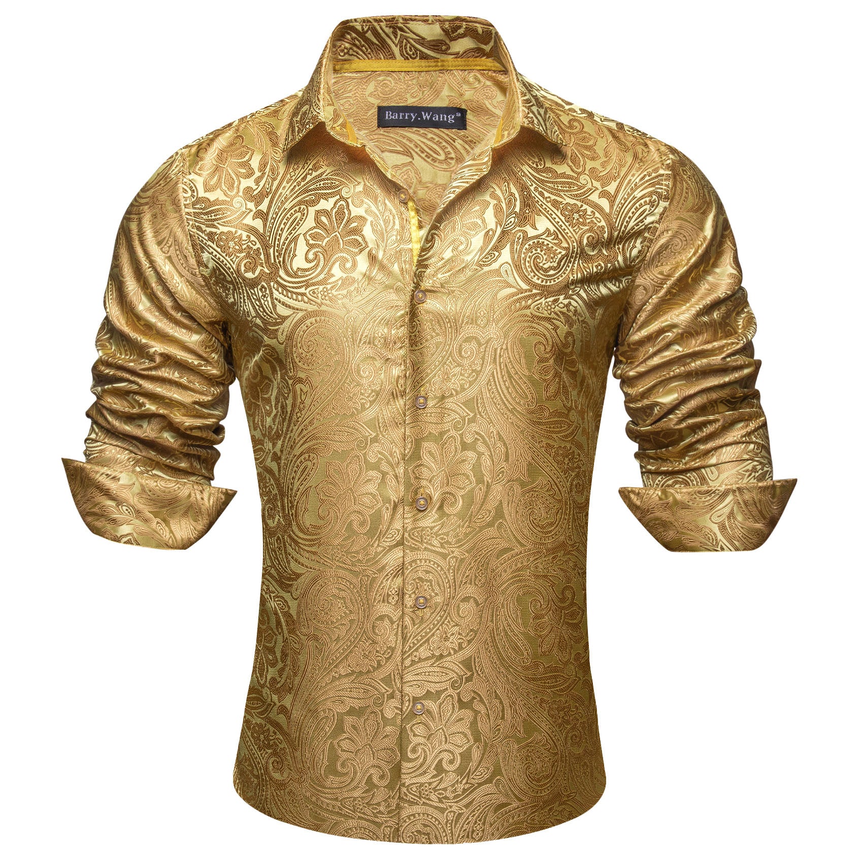 Barry. Wang Mens Gold Dress Shirt Paisley Silk Long Sleeve Button Down Formal Shirts, 4XL Barry. Wang Mens Gold Dress Shirt Paisley Silk Long Sleeve Button Down Formal Shirts, 4XL