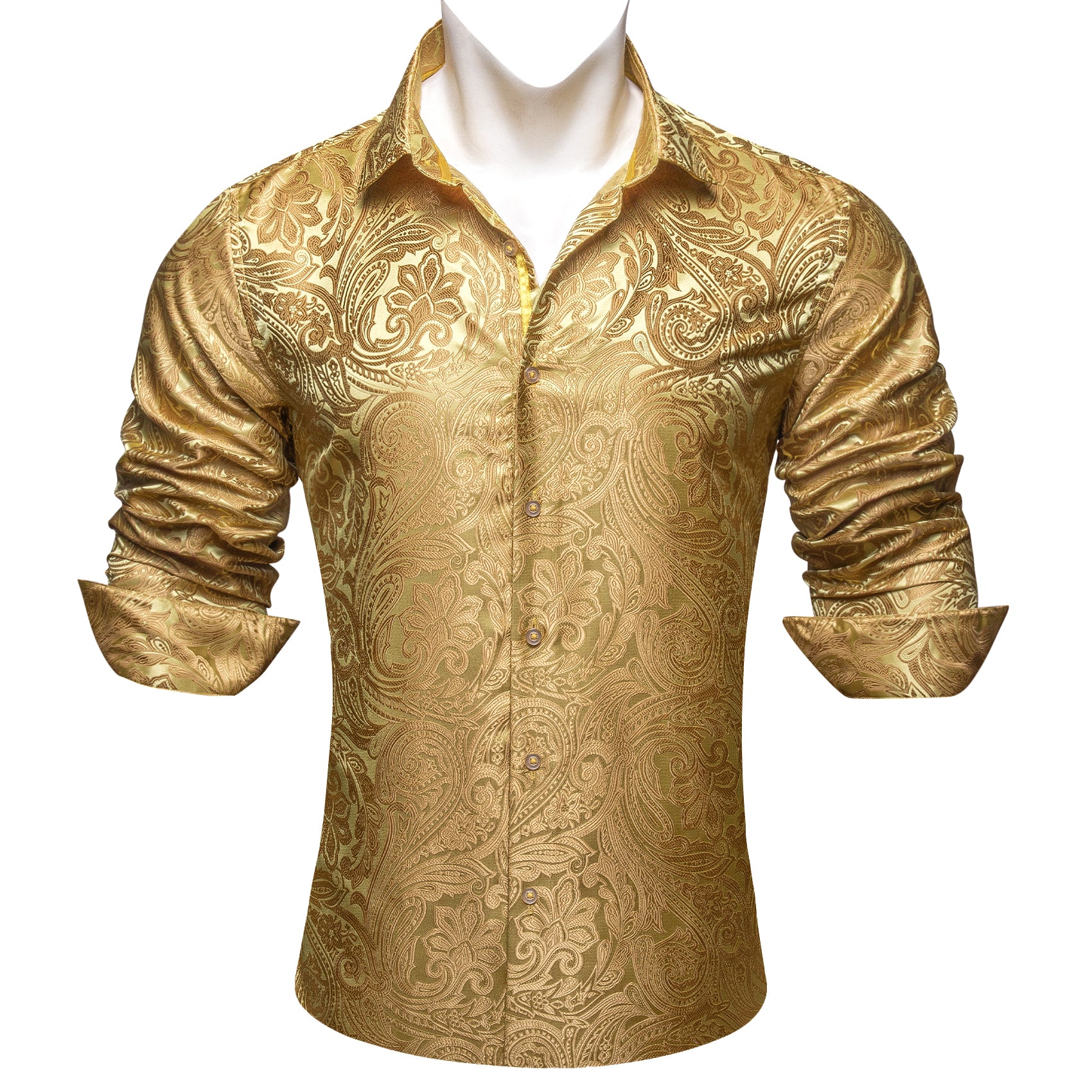 Barry.wang Gold Paisley Silk Men's Shirt