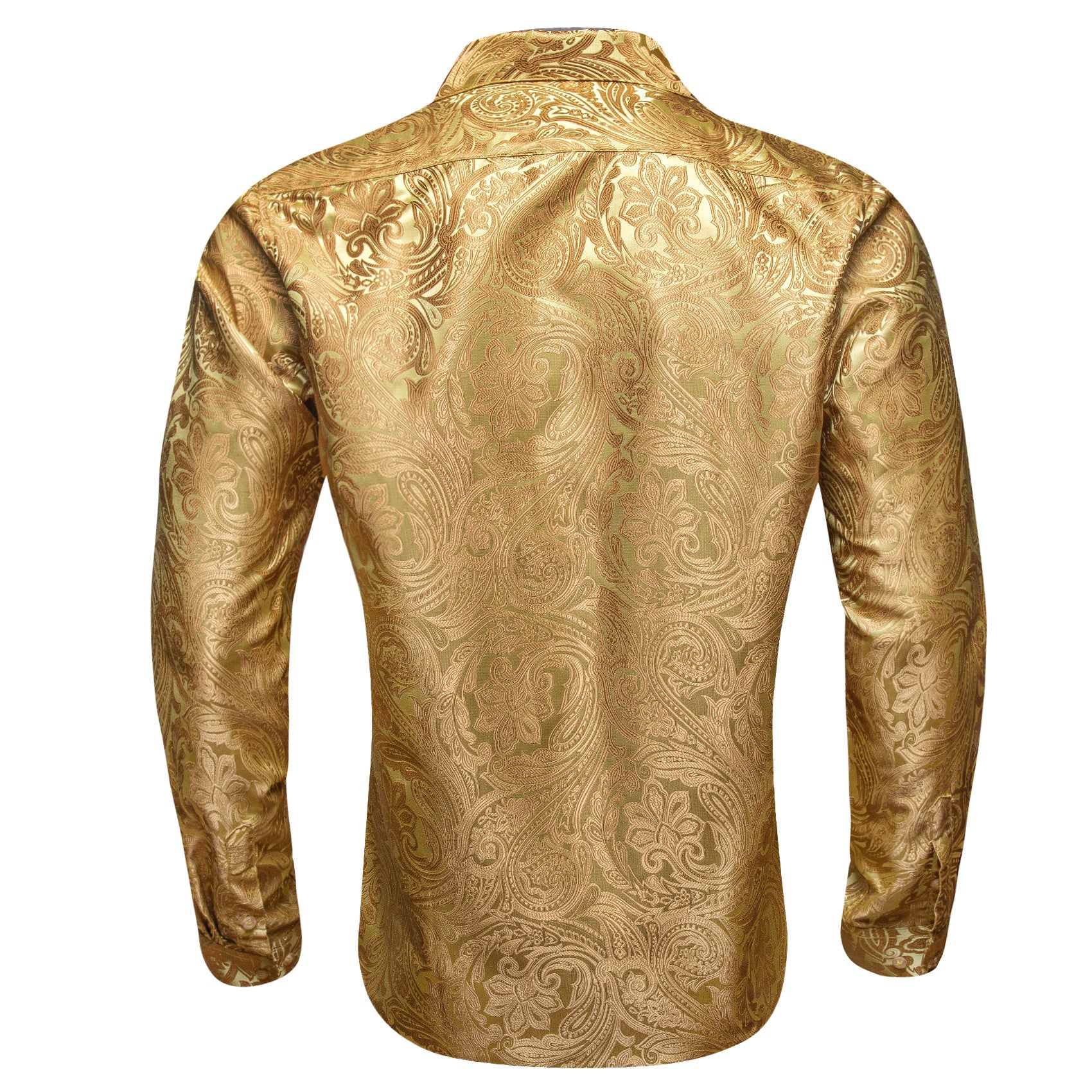 Barry. Wang Mens Gold Dress Shirt Paisley Silk Long Sleeve Button Down Formal Shirts