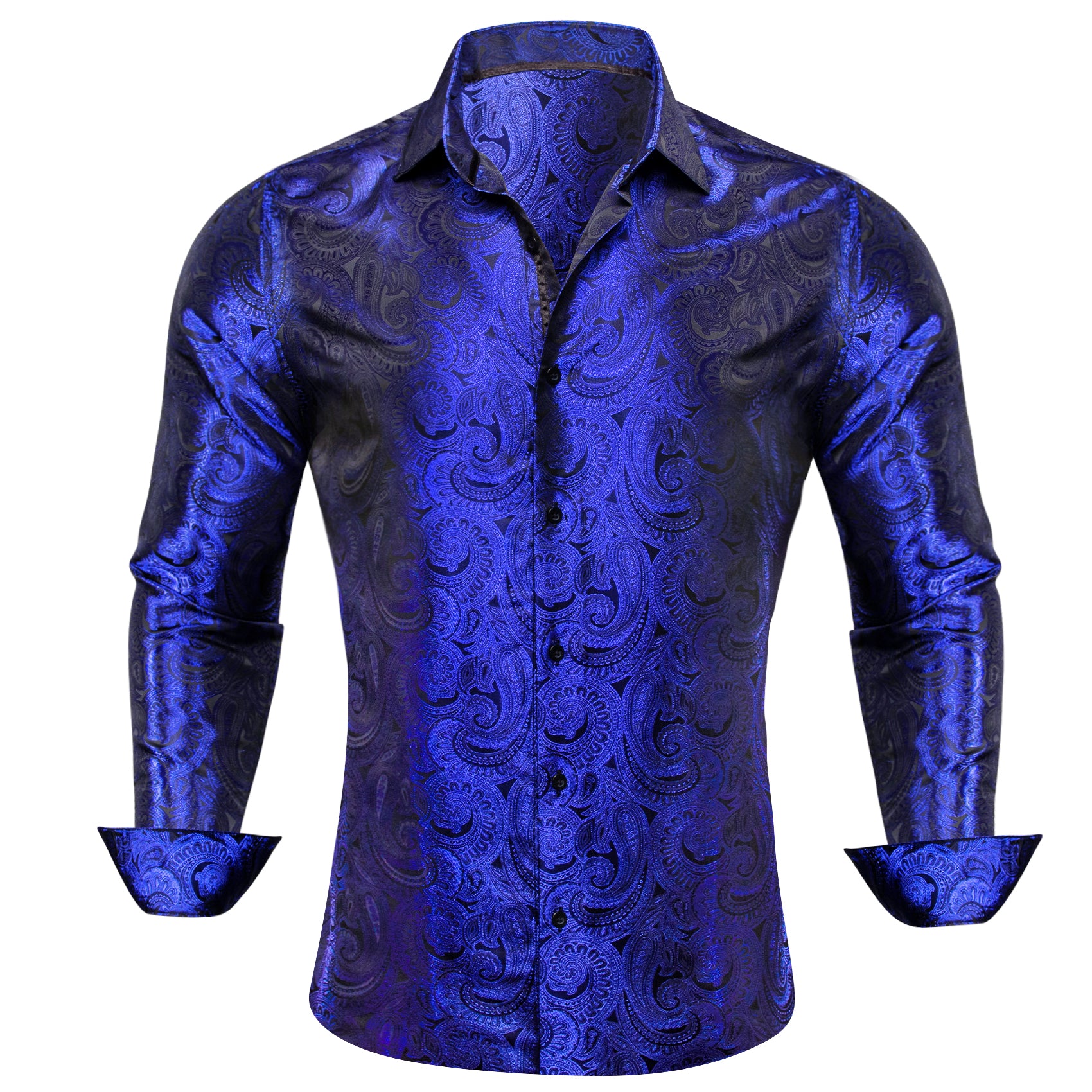Barry.wang Sapphire Blue Paisley Silk Men's Shirt