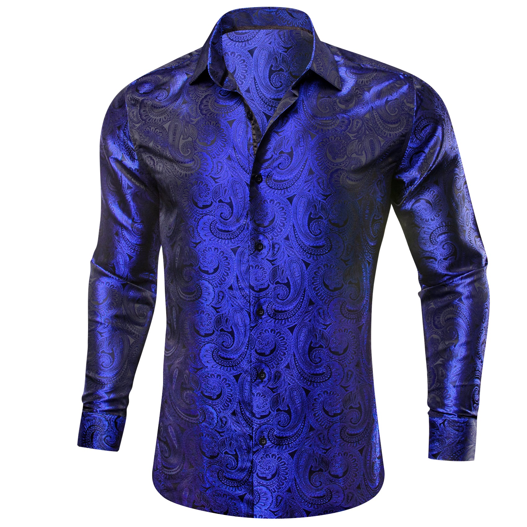 Barry.wang Sapphire Blue Paisley Silk Men's Shirt