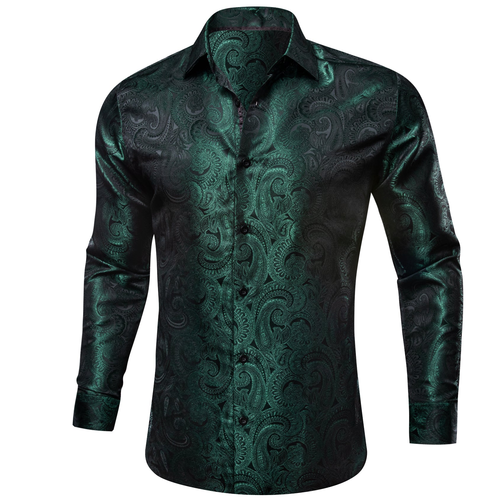 Barry.wang Blackish Green Paisley Silk Men's Shirt