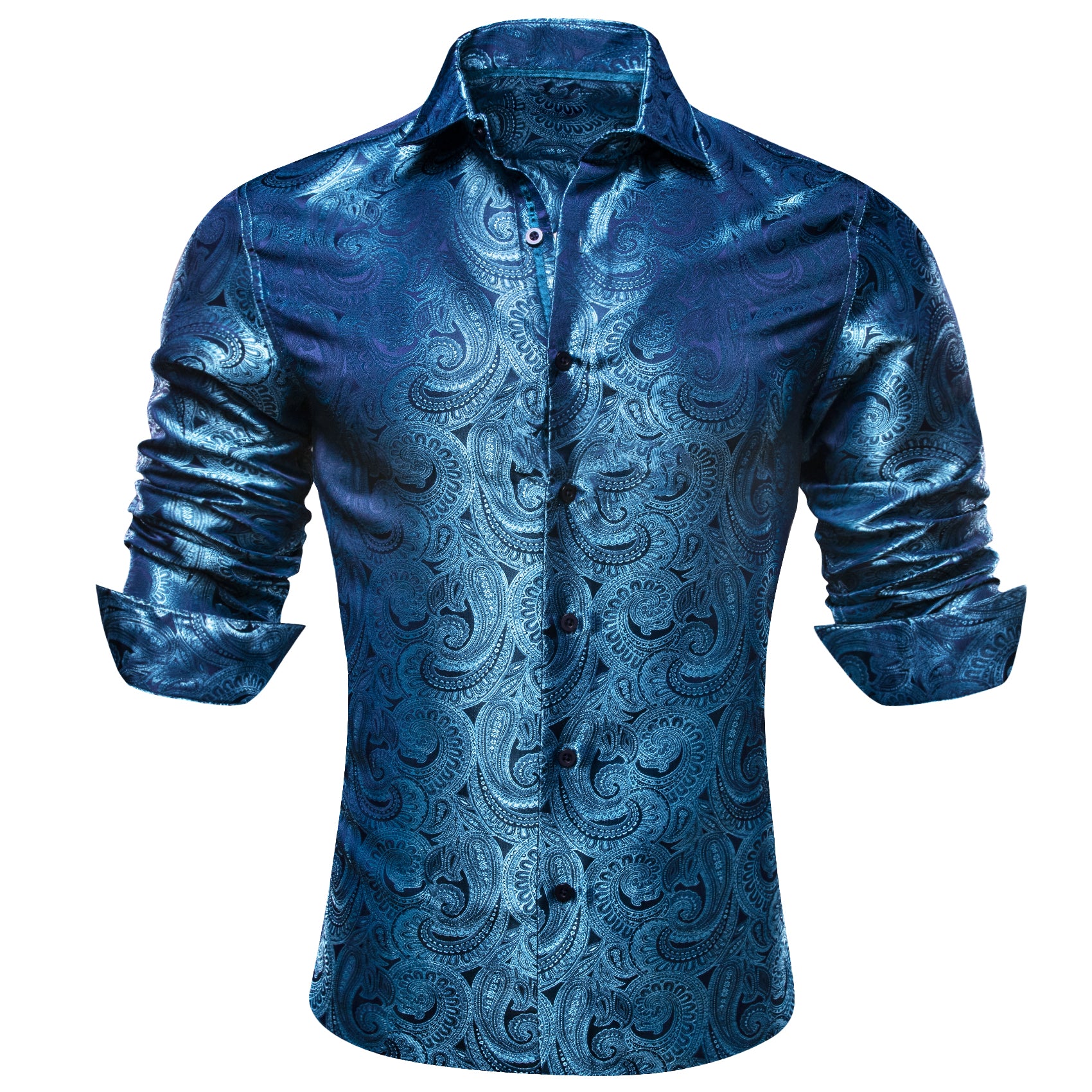 Barry.wang Ocean Blue Paisley Silk Men's Shirt