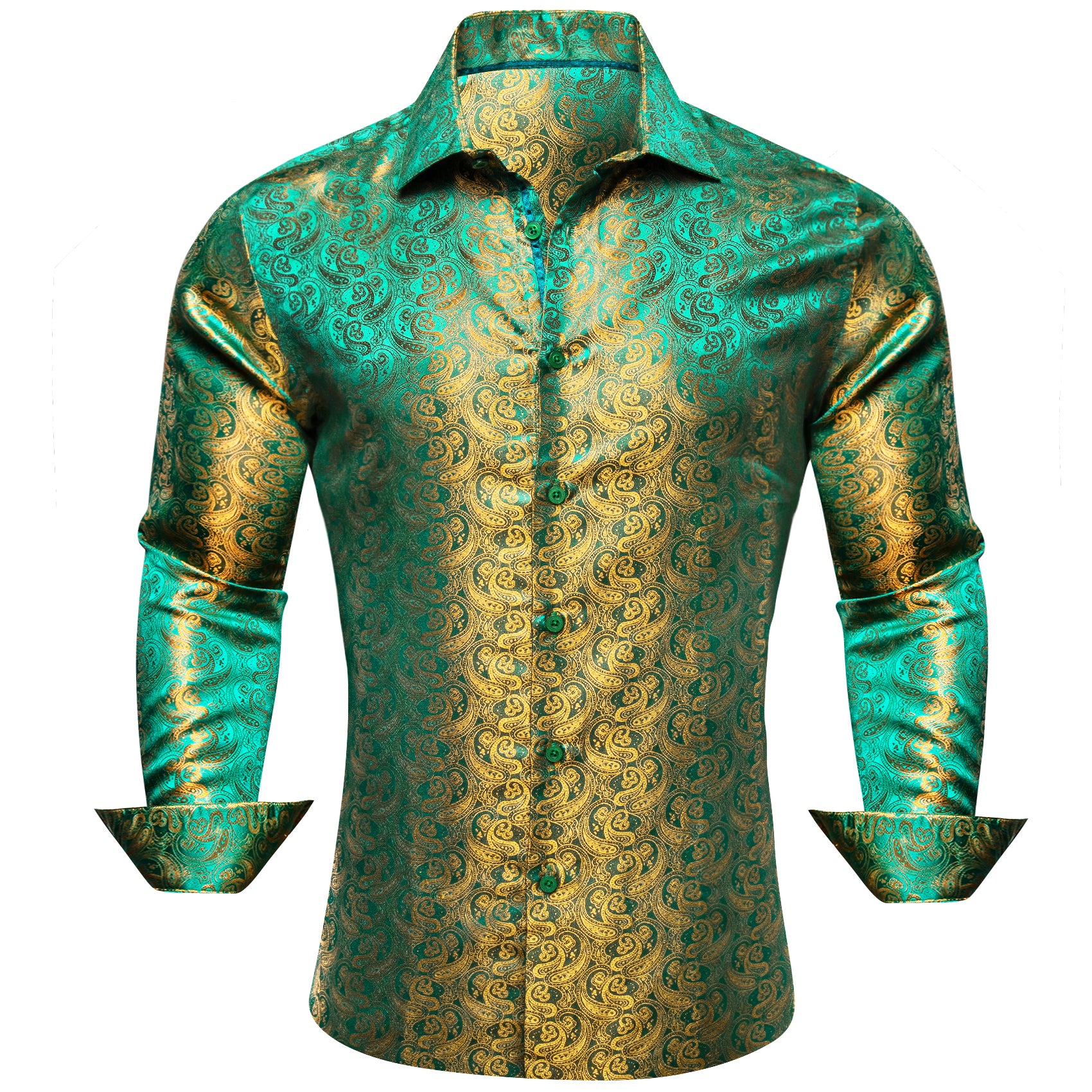 green gold cotton button up shirt