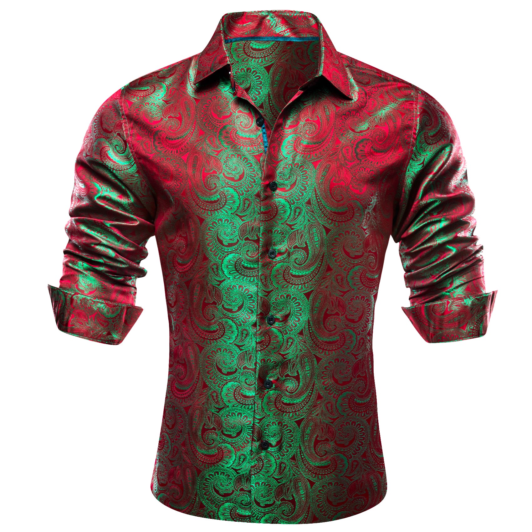 Barry. Wang Mens Paisley Dress Shirt Green Red 70s Disco Long Sleeve Button Down Shirt, M Barry. Wang Mens Paisley Dress Shirt Green Red 70s Disco Long Sleeve Button Down Shirt, M
