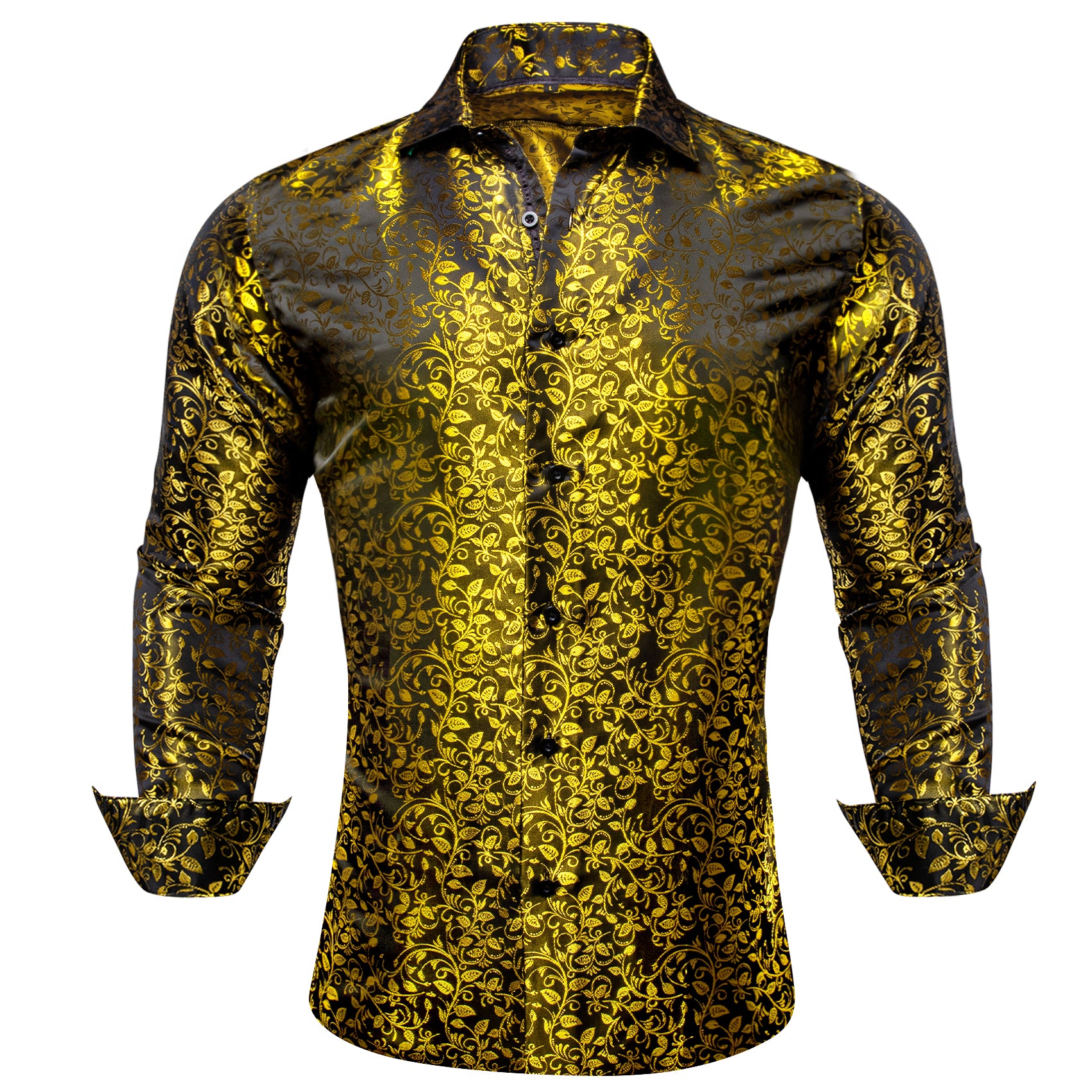 Barry.wang Luxury Olive Green Leaves Floral Silk Shirt