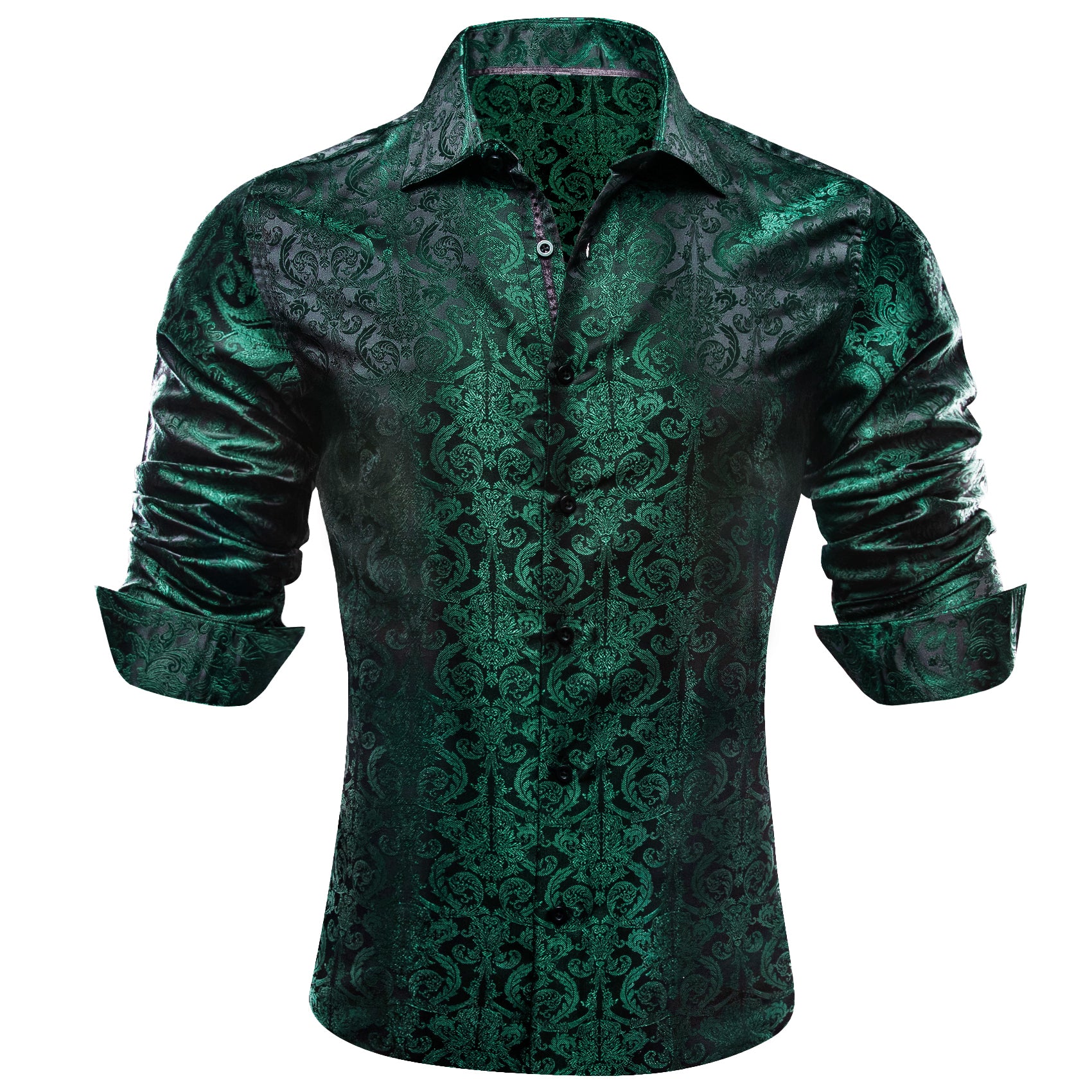 Barry.wang Luxury Black Green Paisley Silk Shirt