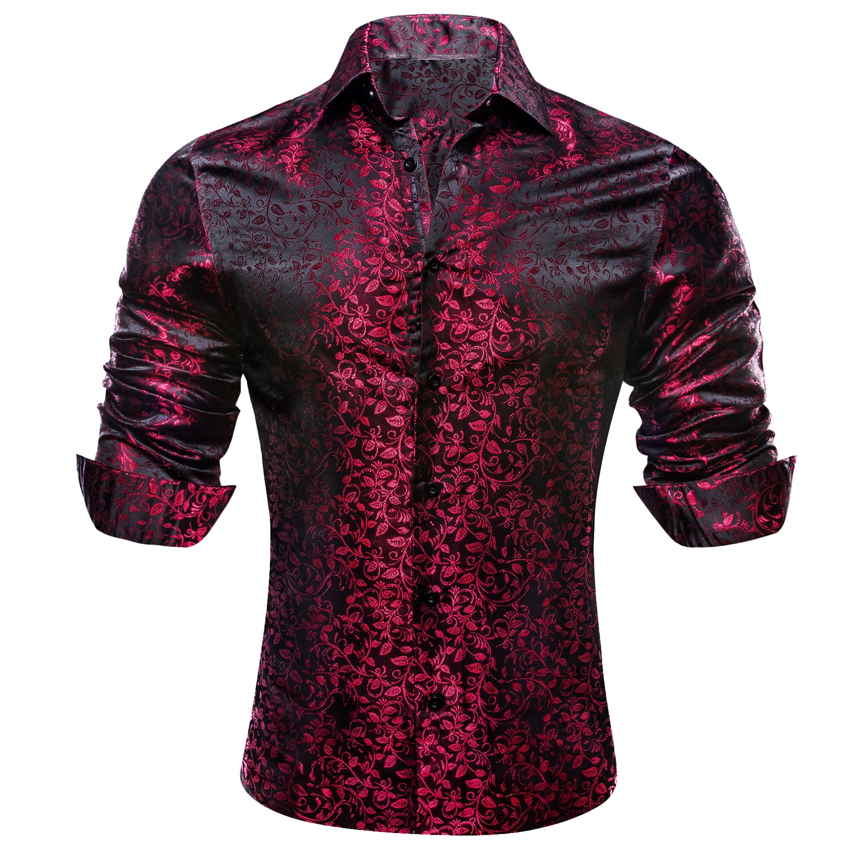 Barry.wang Deep Red Black Paisley Silk  Shirt