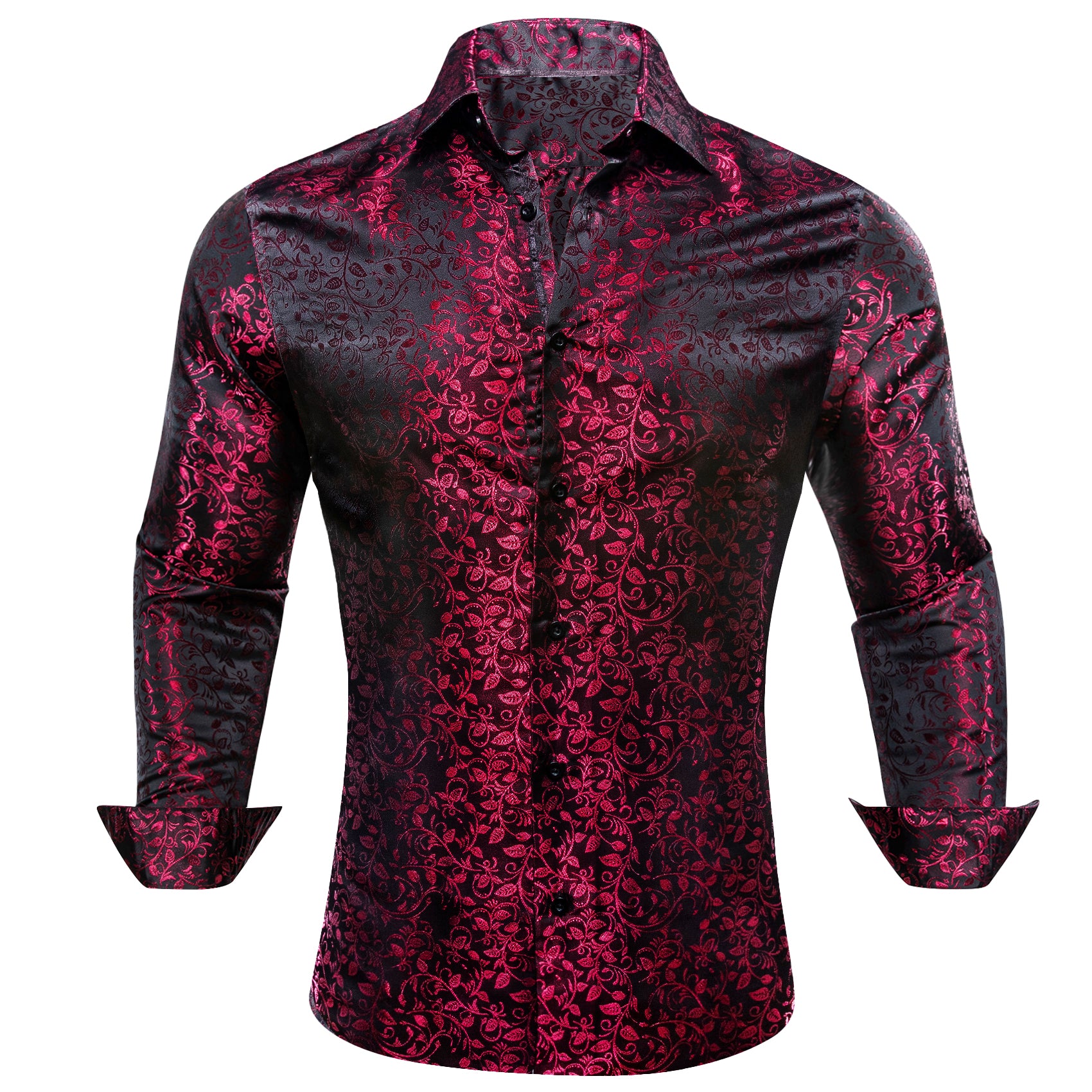 Barry.wang Deep Red Black Paisley Silk  Shirt