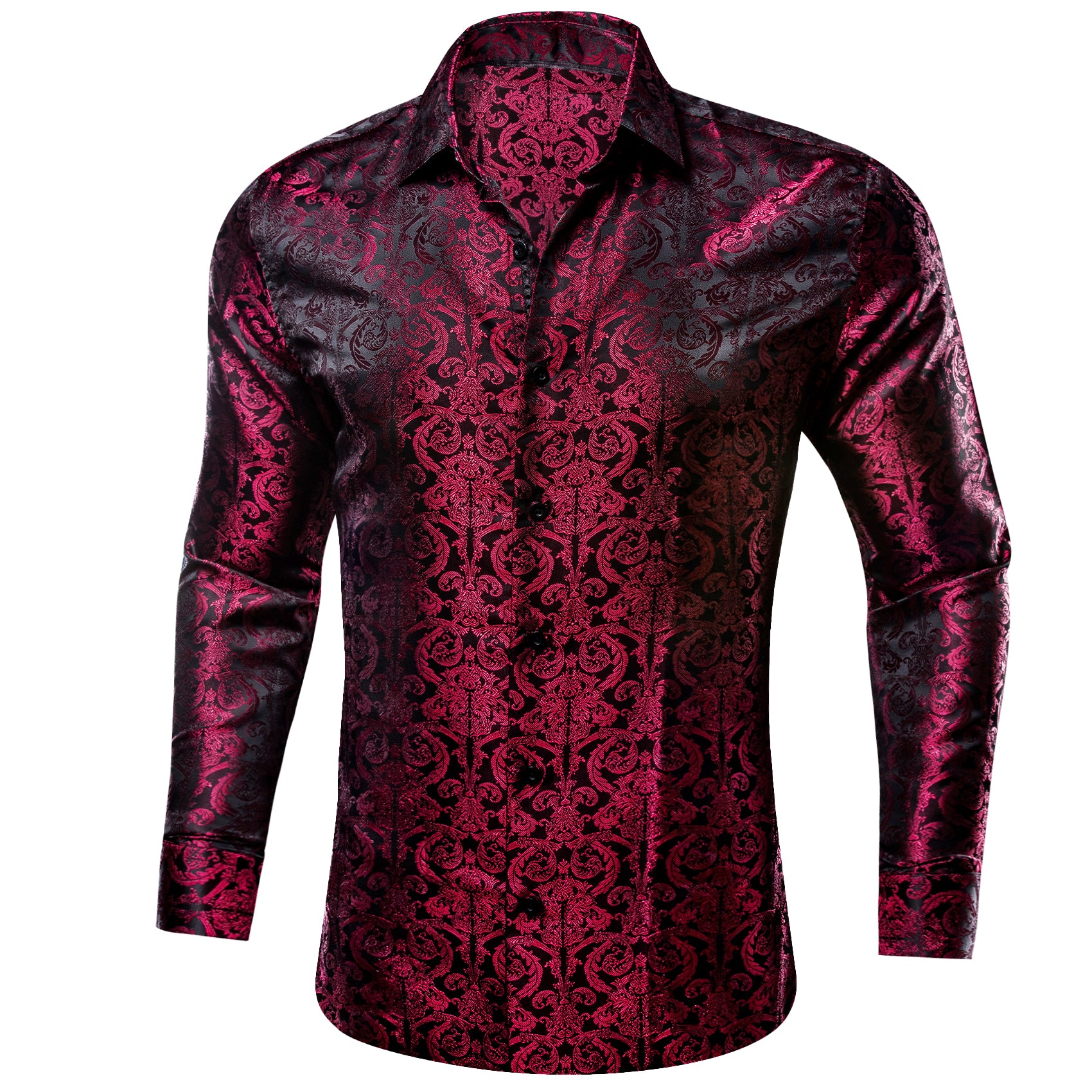 Barry.wang Luxury Rust Red Paisley Silk Shirt