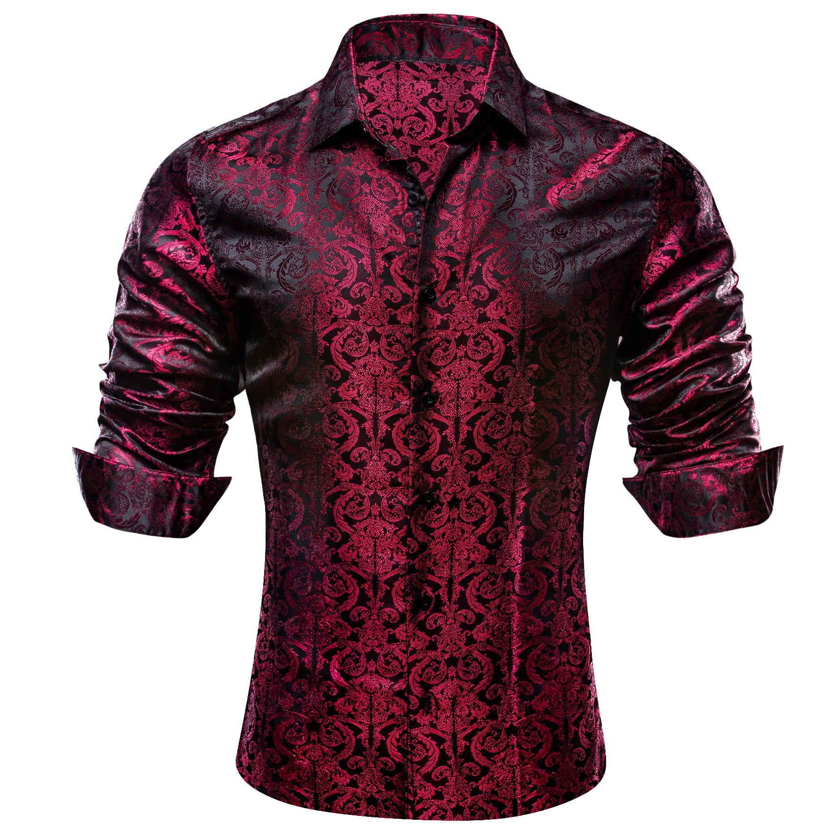 Barry.wang Luxury Rust Red Paisley Silk Shirt