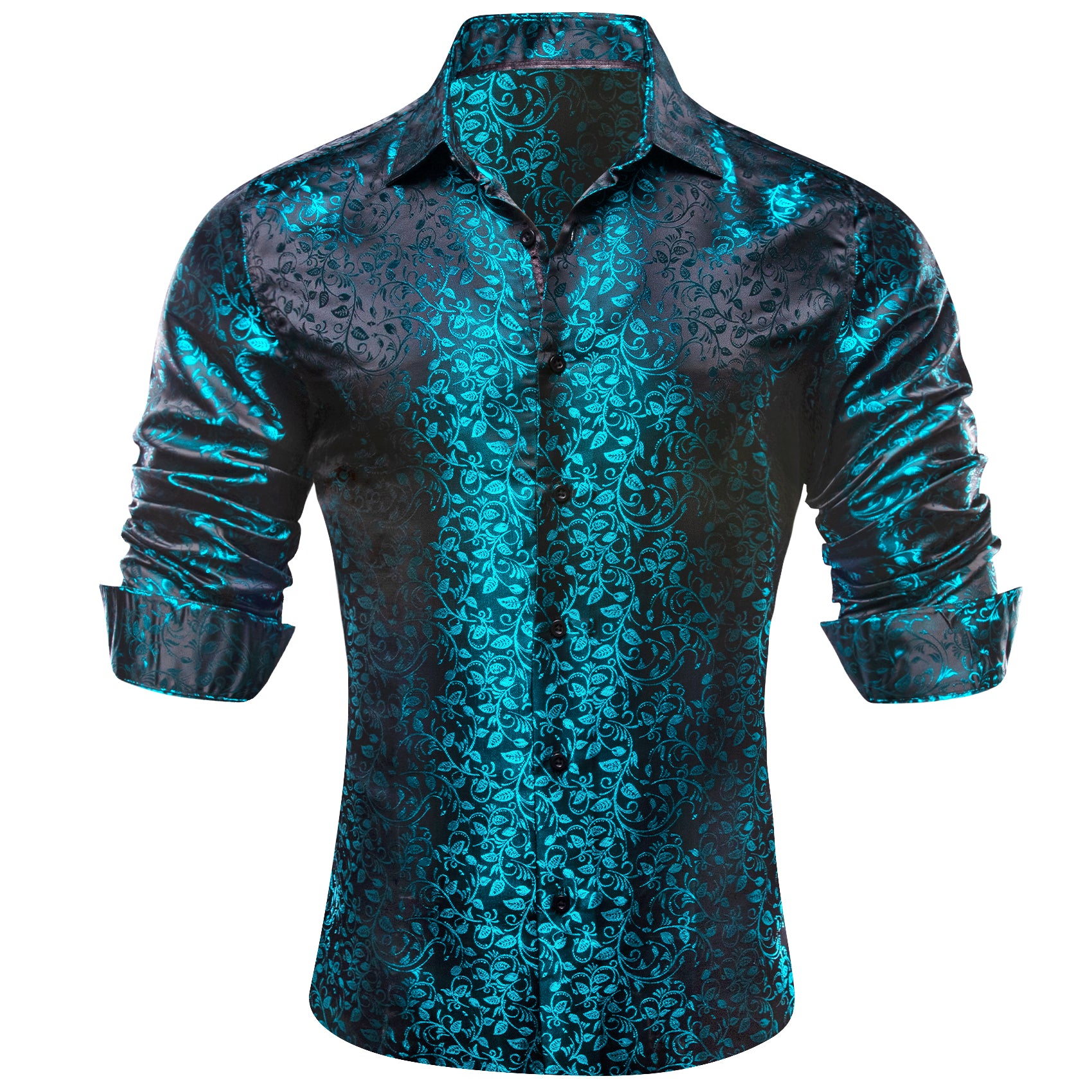 Barry.wang Blue Black Floral Silk Shirt