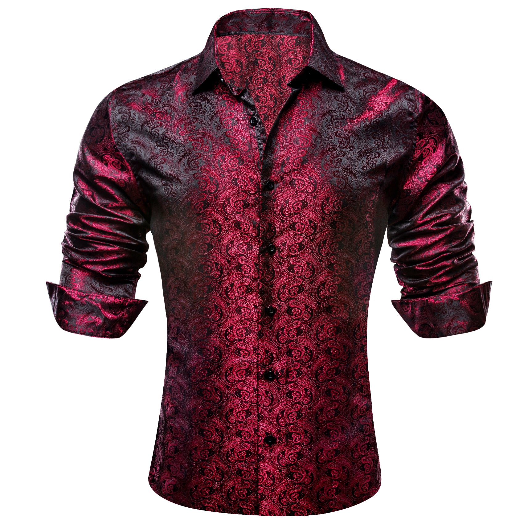 Barry.wang Luxury Purplish Red Paisley Silk Shirt