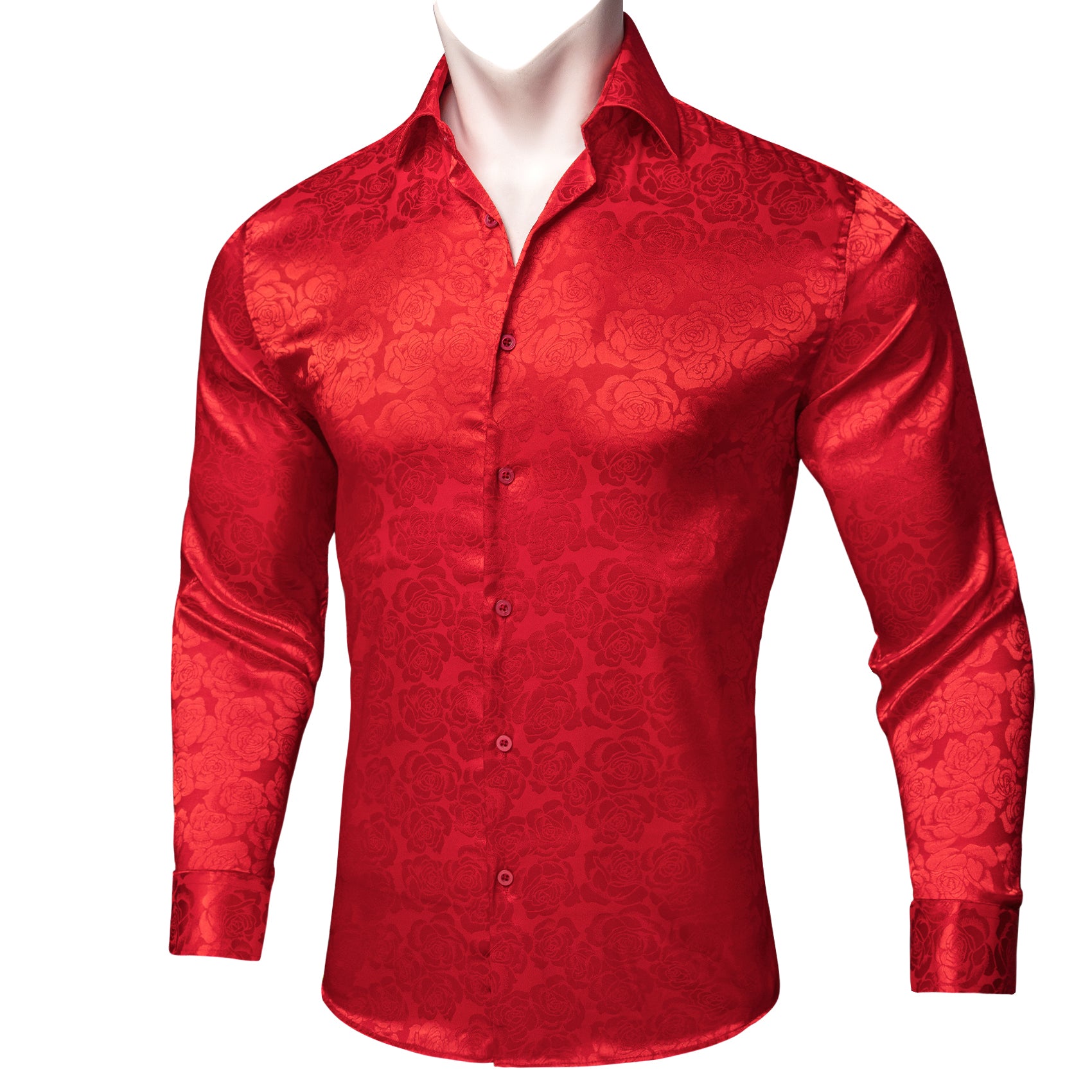 Barry.wang Red Floral Flower Silk Men's Shirt