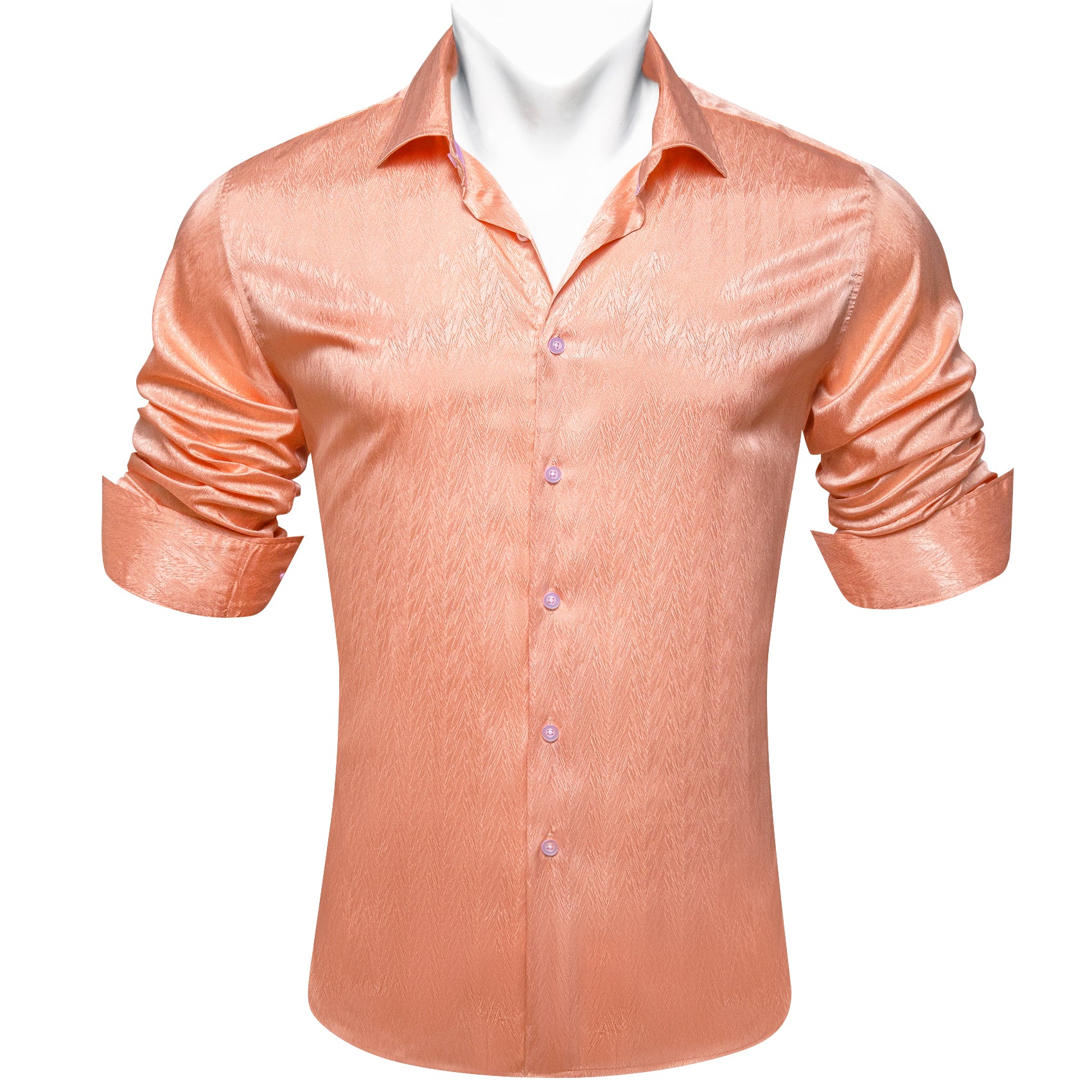 Barry.wang Pale Orange Solid Silk Men's Shirt