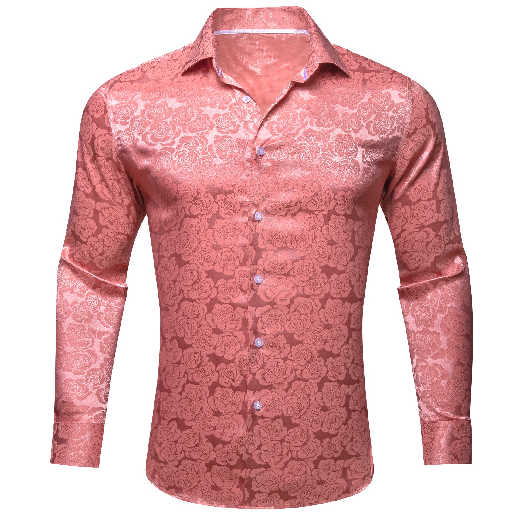 Barry.wang Light Coral Print Flower Silk Men's Shirt