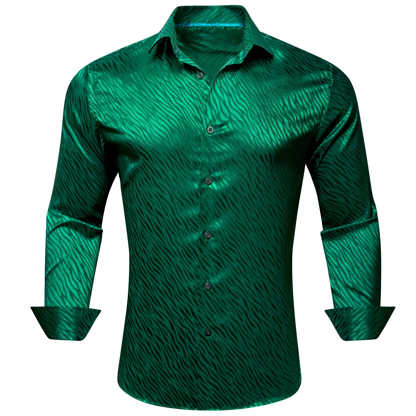 Barry.wang Grass Green Ripple Silk Men's Shirt