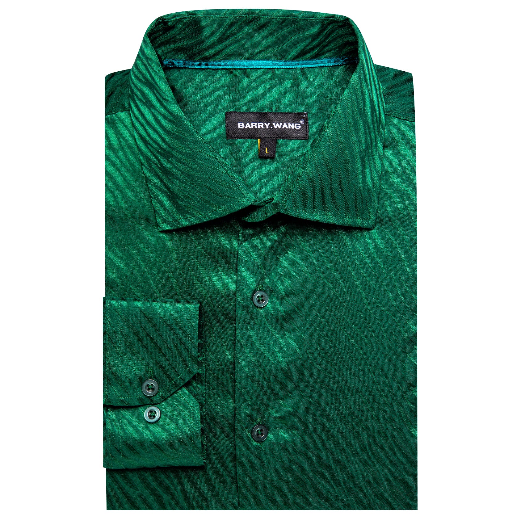 Barry.wang Grass Green Ripple Silk Men's Shirt