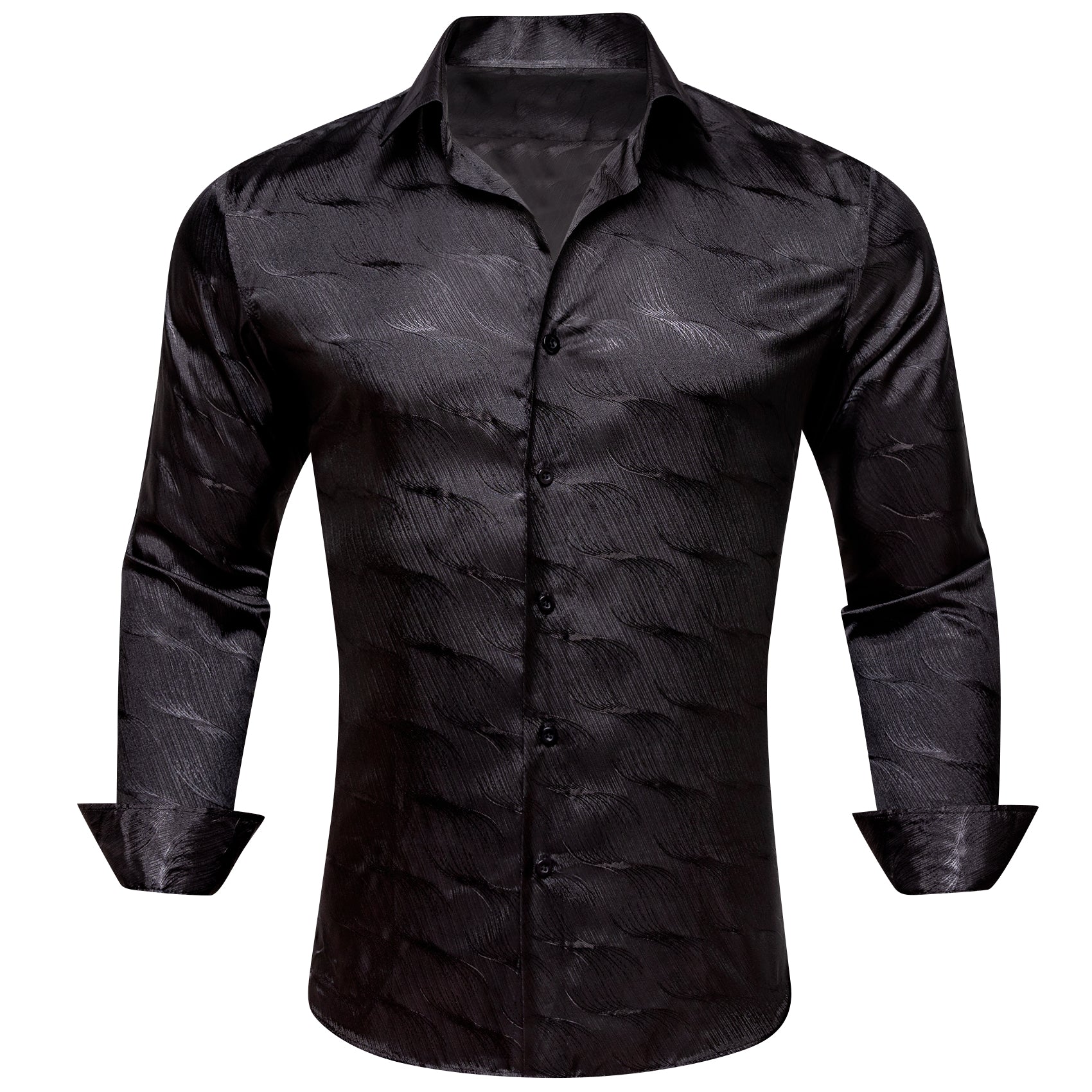 Barry.wang Classy Black Solid Silk Men's Shirt