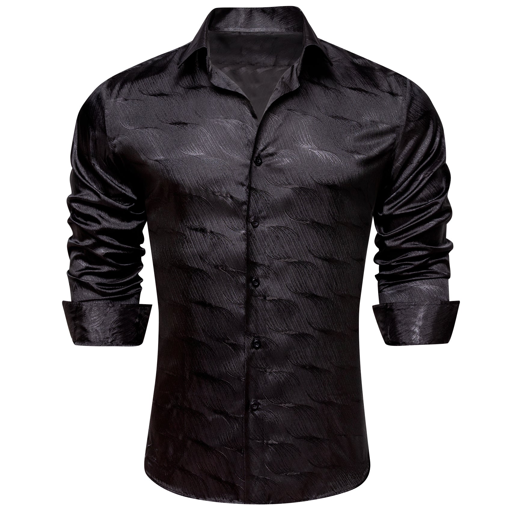 Barry.wang Classy Black Solid Silk Men's Shirt