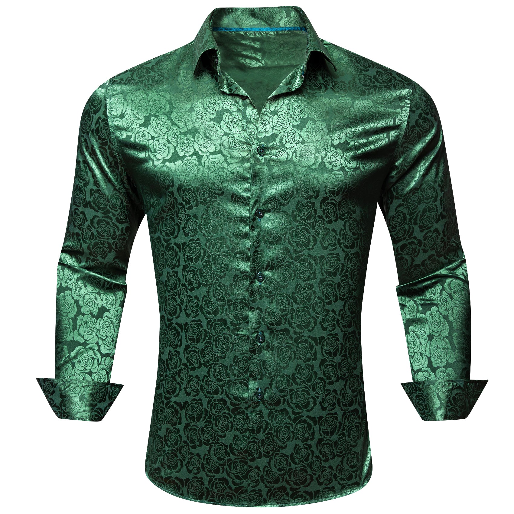 Barry.wang Beautiful Green Print Flower Silk Men's Shirt