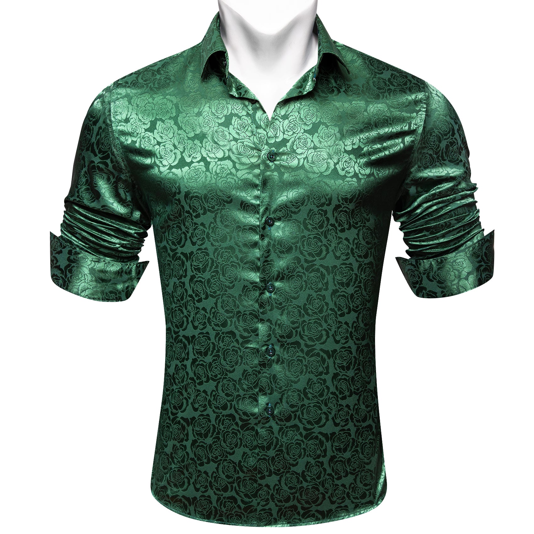 Barry.wang Beautiful Green Print Flower Silk Men's Shirt