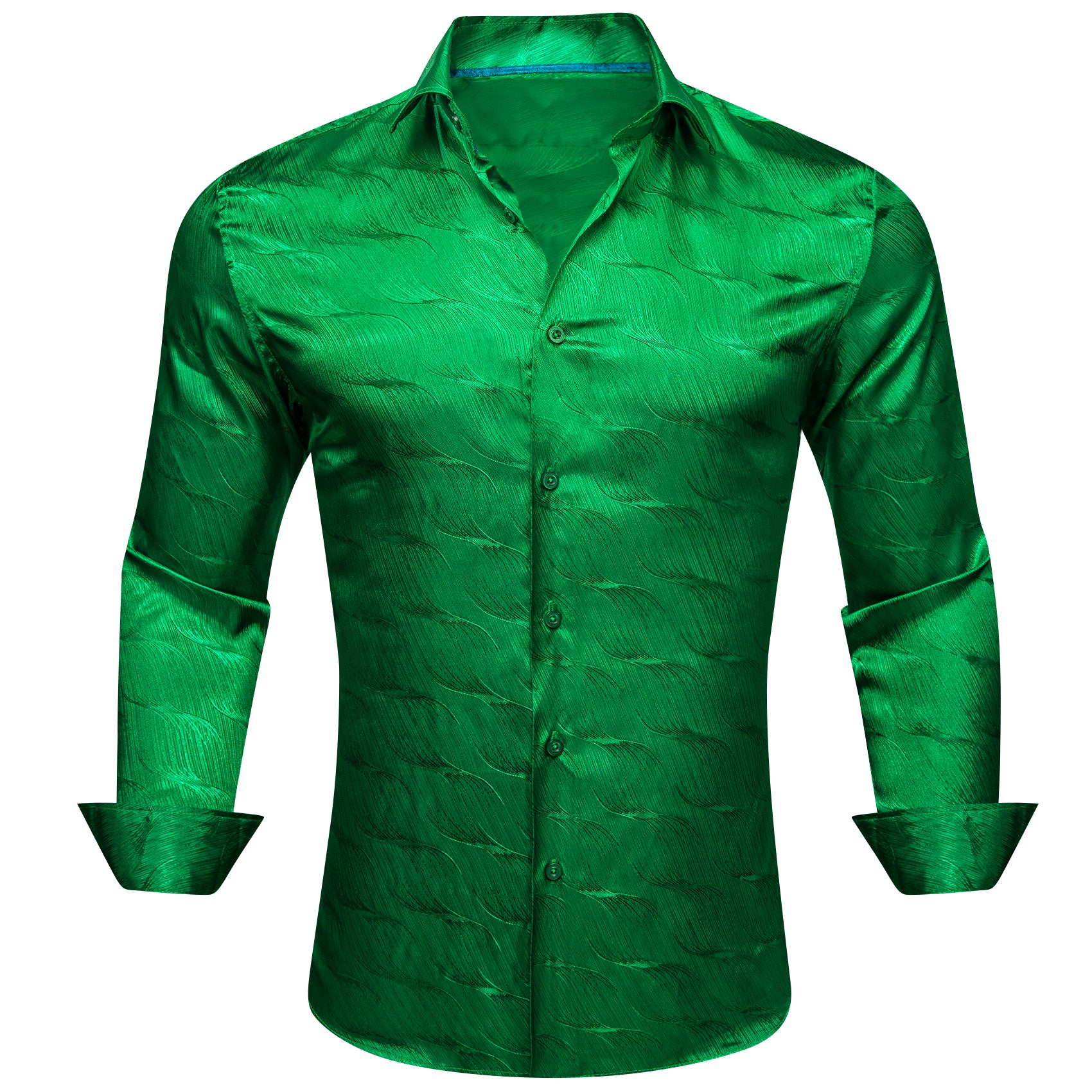 Barry.wang Cobalt Green Ripple Silk Men's Shirt