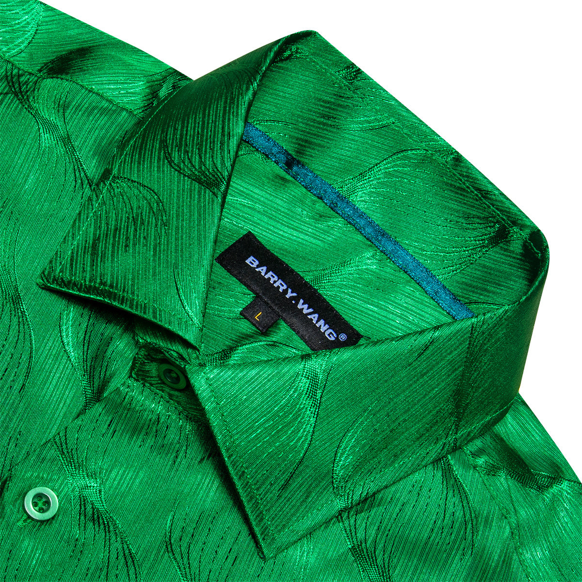 Barry.wang Cobalt Green Ripple Silk Men's Shirt