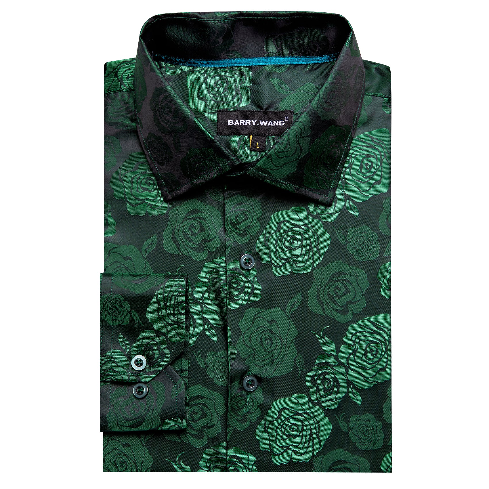 Barry.wang Green Print Flower Silk Men's Shirt