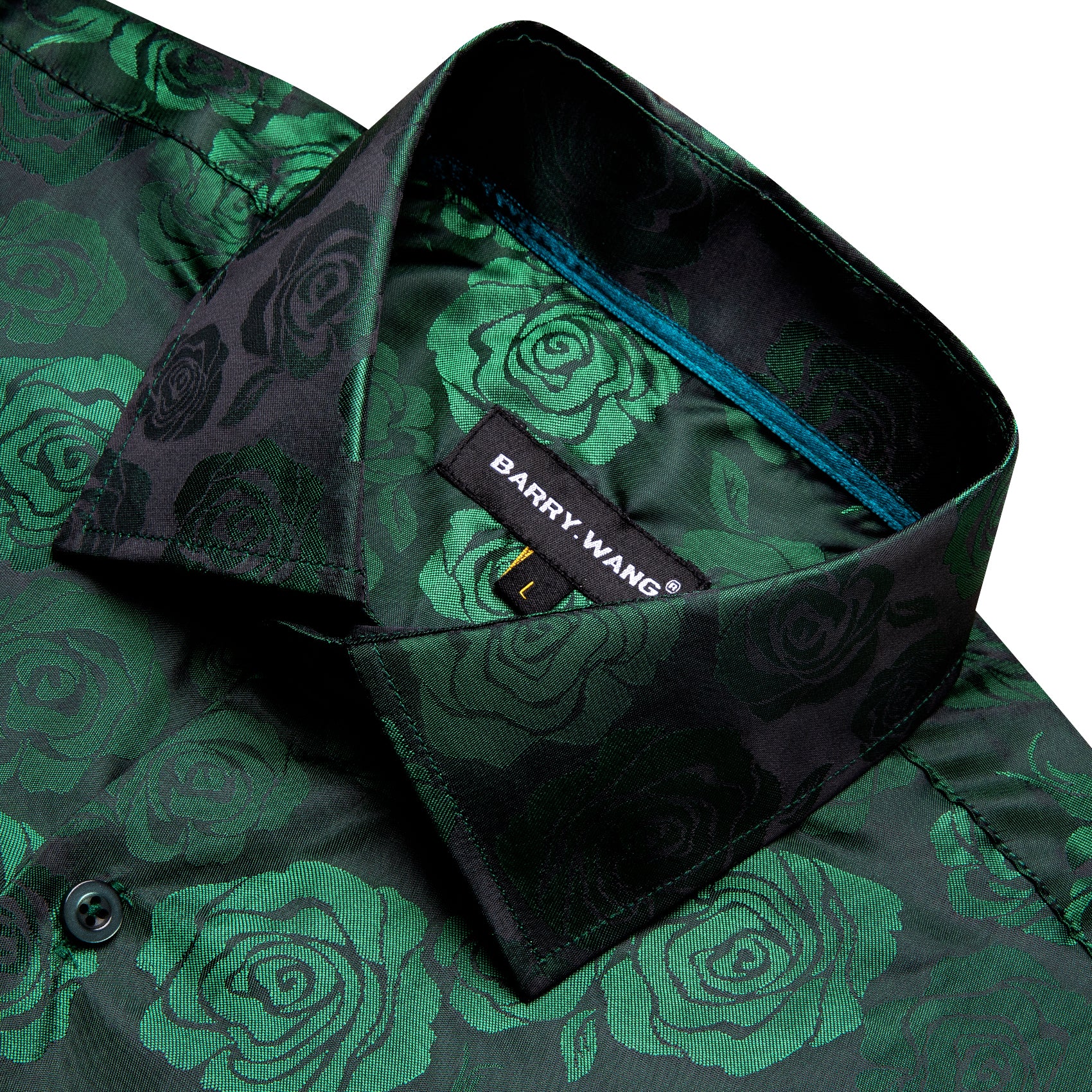 Barry.wang Green Print Flower Silk Men's Shirt