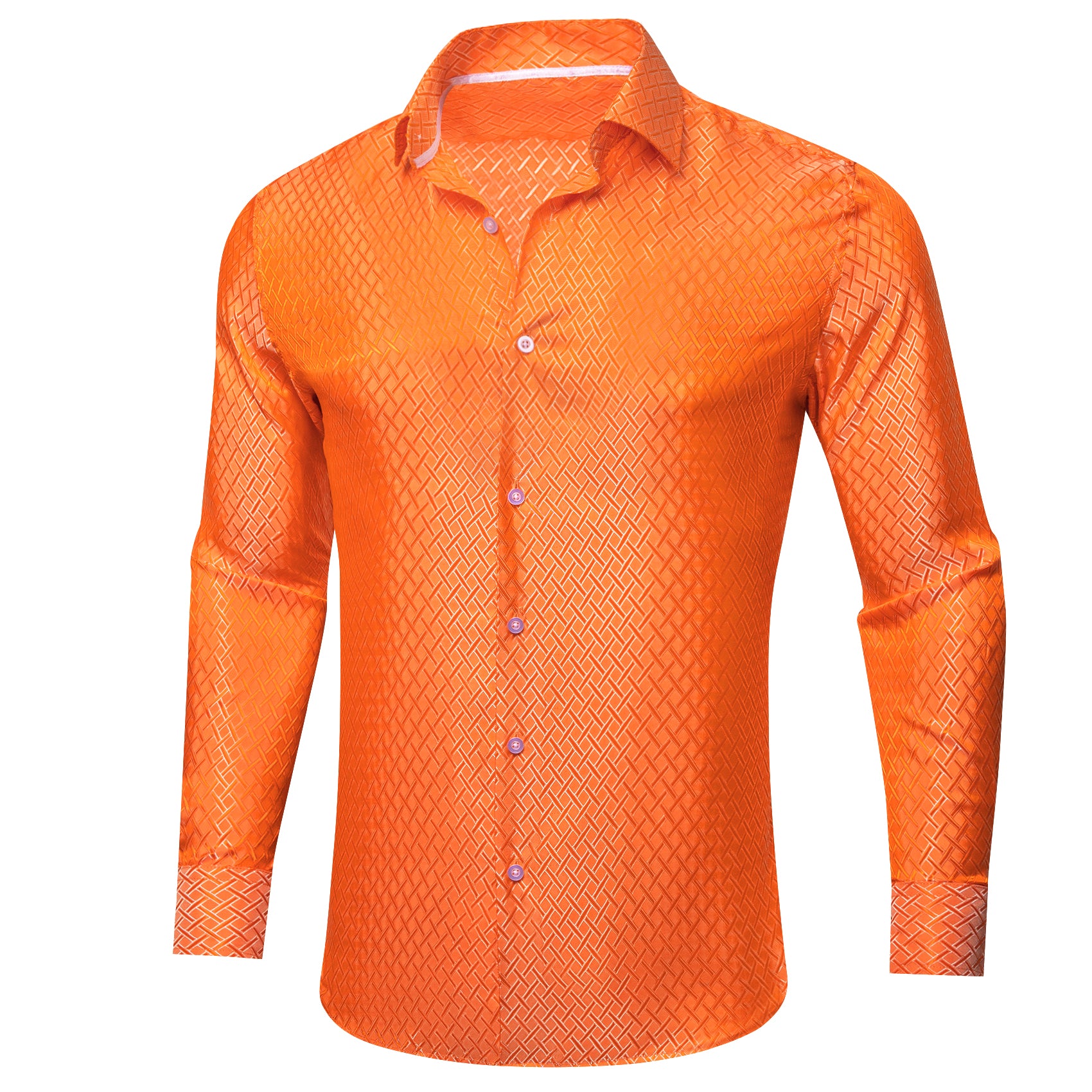 Barry.wang Orange Plaid Silk Men's Shirt