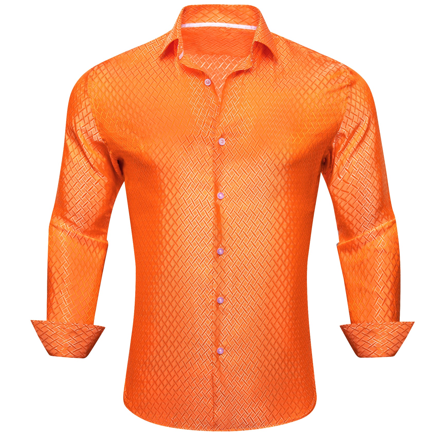 Barry.wang Orange Plaid Silk Men's Shirt