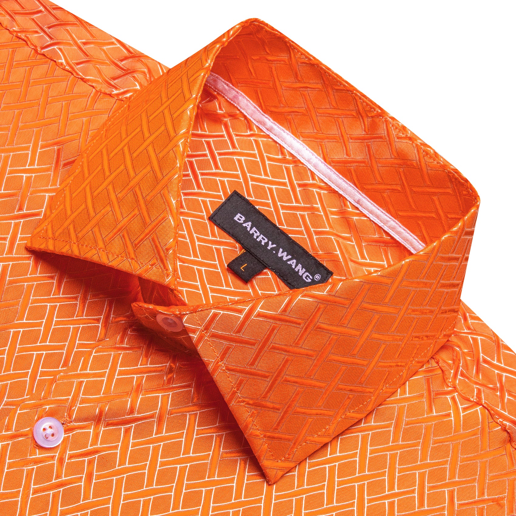 Barry.wang Button Down Shirt Orange Plaid Silk Men's Long Sleeve Shirt