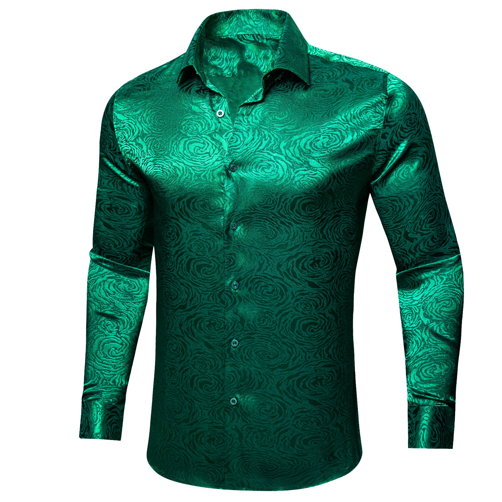 Barry.wang Casual Green Circle Silk Men's Long Sleeve Shirt