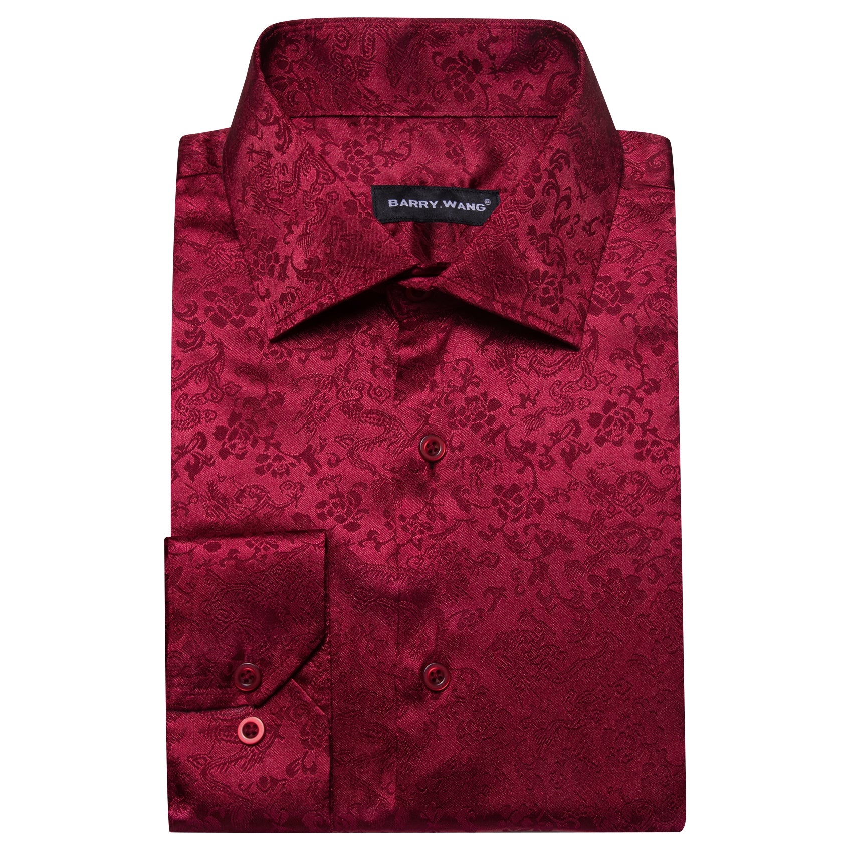 Barry.wang Dark Red Floral Silk Men's Shirt