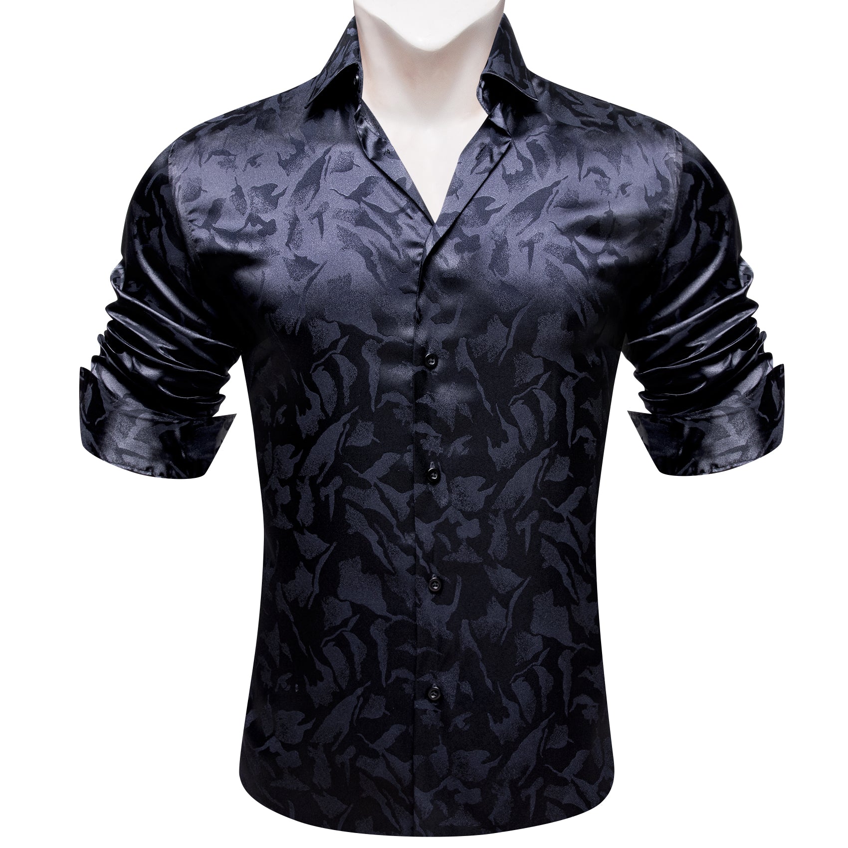 Barry.wang Black Blue Floral Silk Men's Shirt
