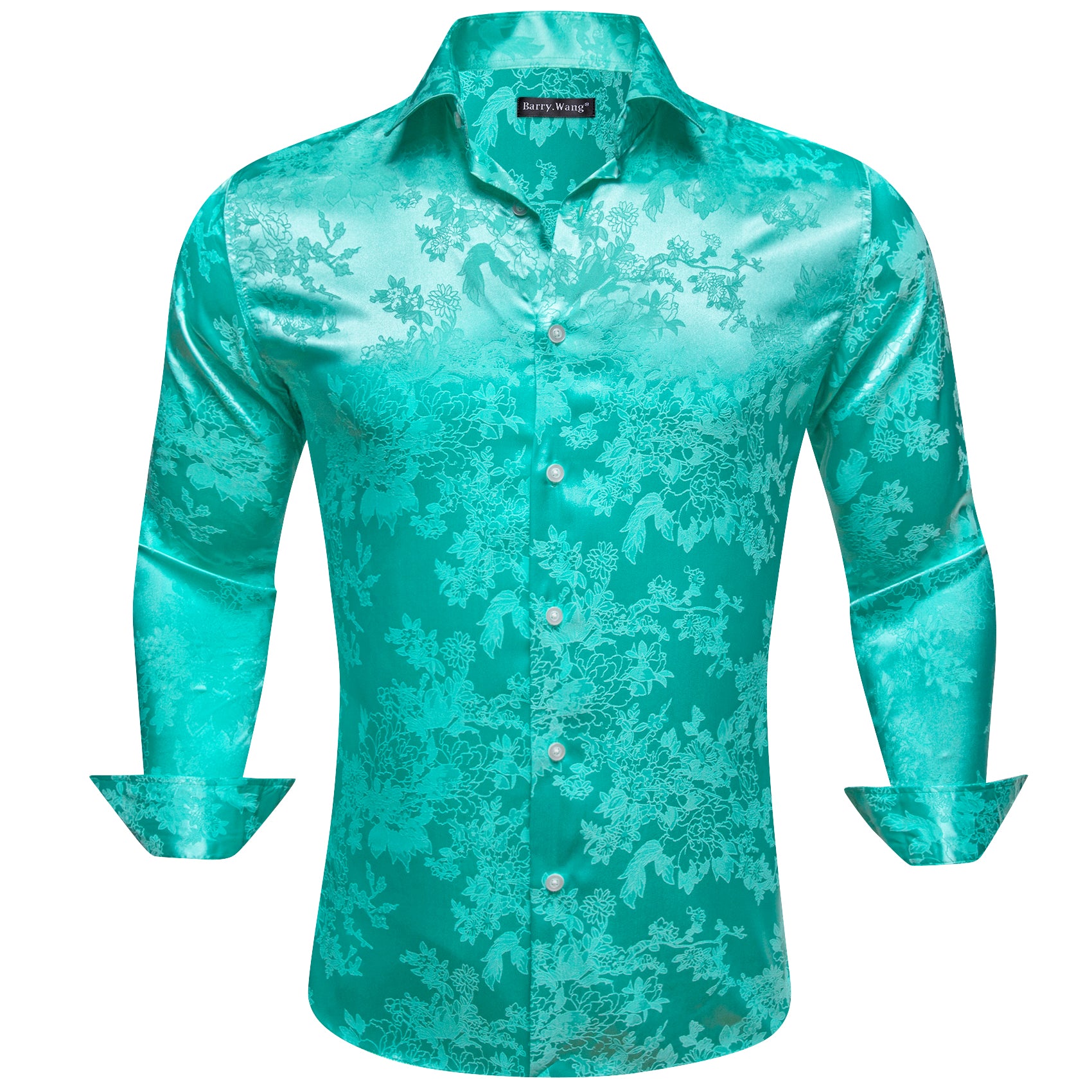 Barry.wang Aqua Floral Silk Men's Shirt