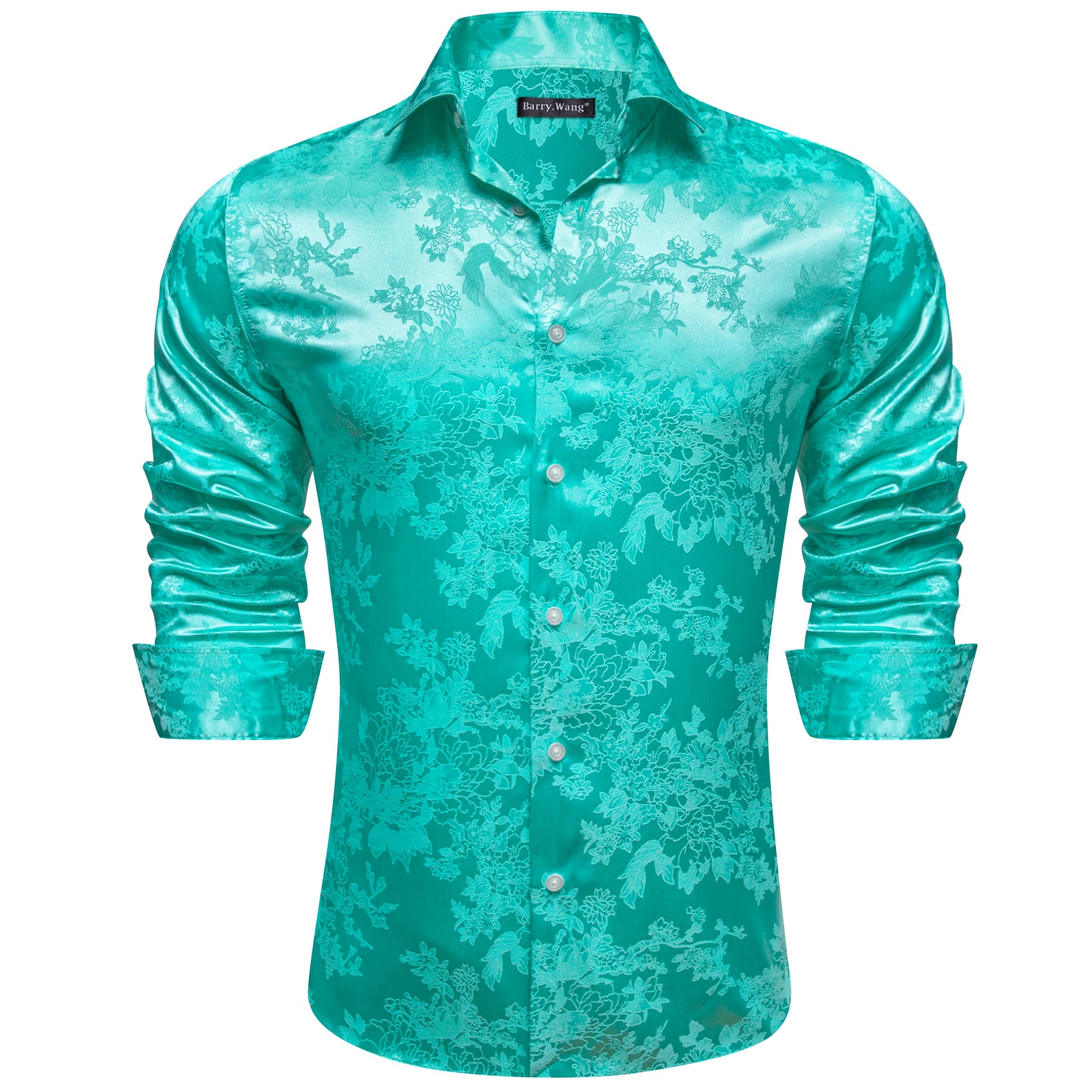 Barry.wang Aqua Floral Silk Men's Shirt